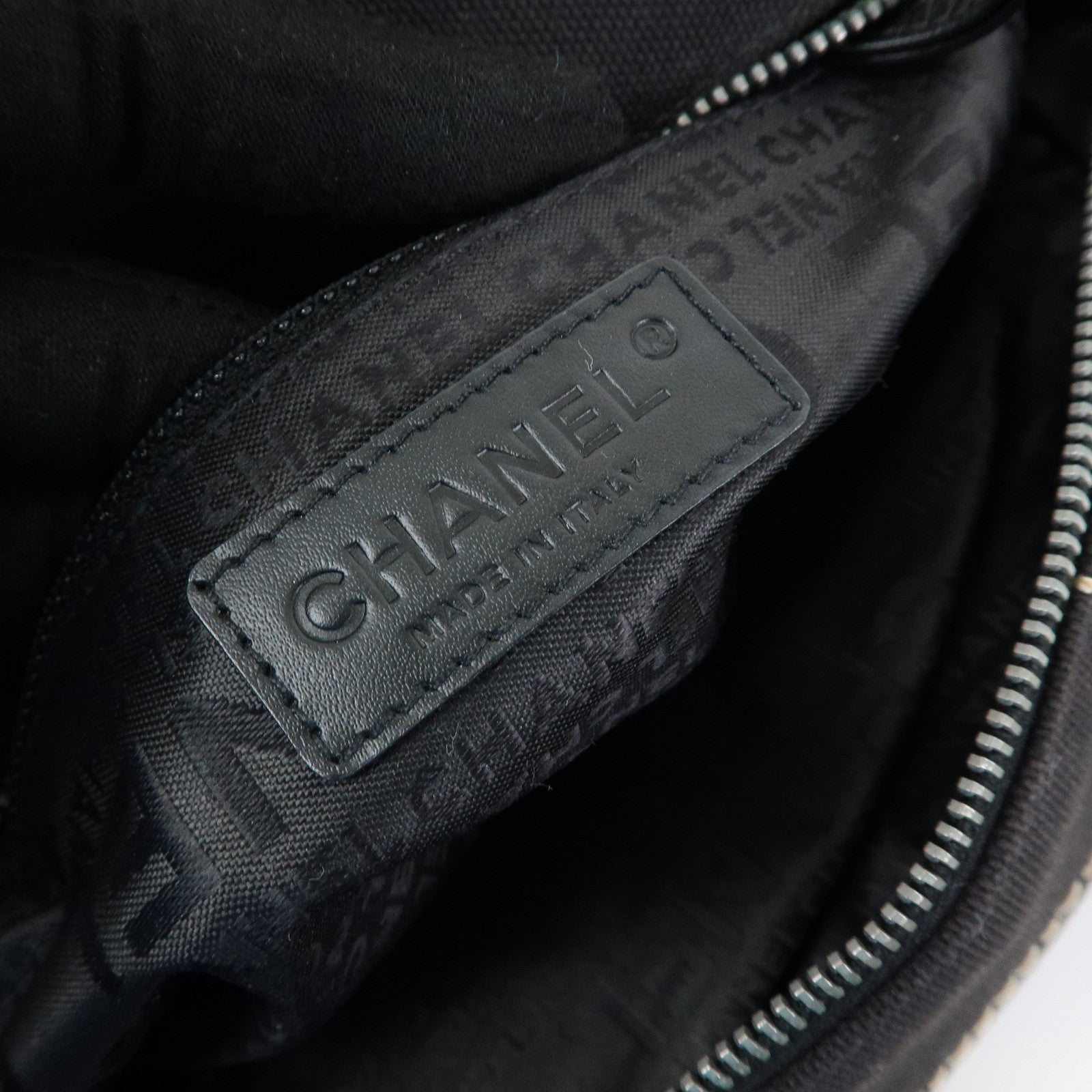 CHANEL Chocolate Bar Canvas Leather Hand Bag Black Ivory