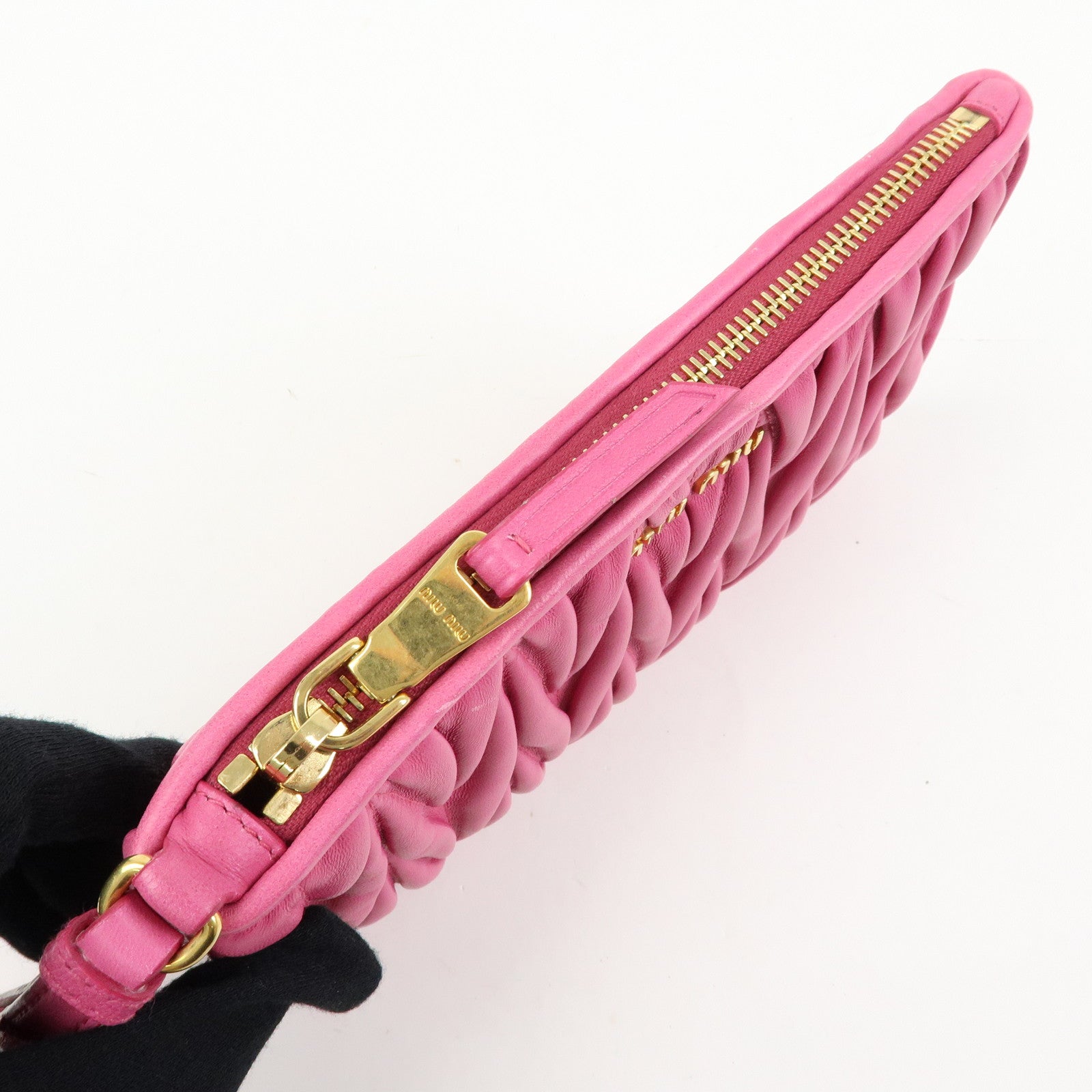 MIU MIU Matelasse Nappa Leather Clutch Bag Pouch Pink 5N1811