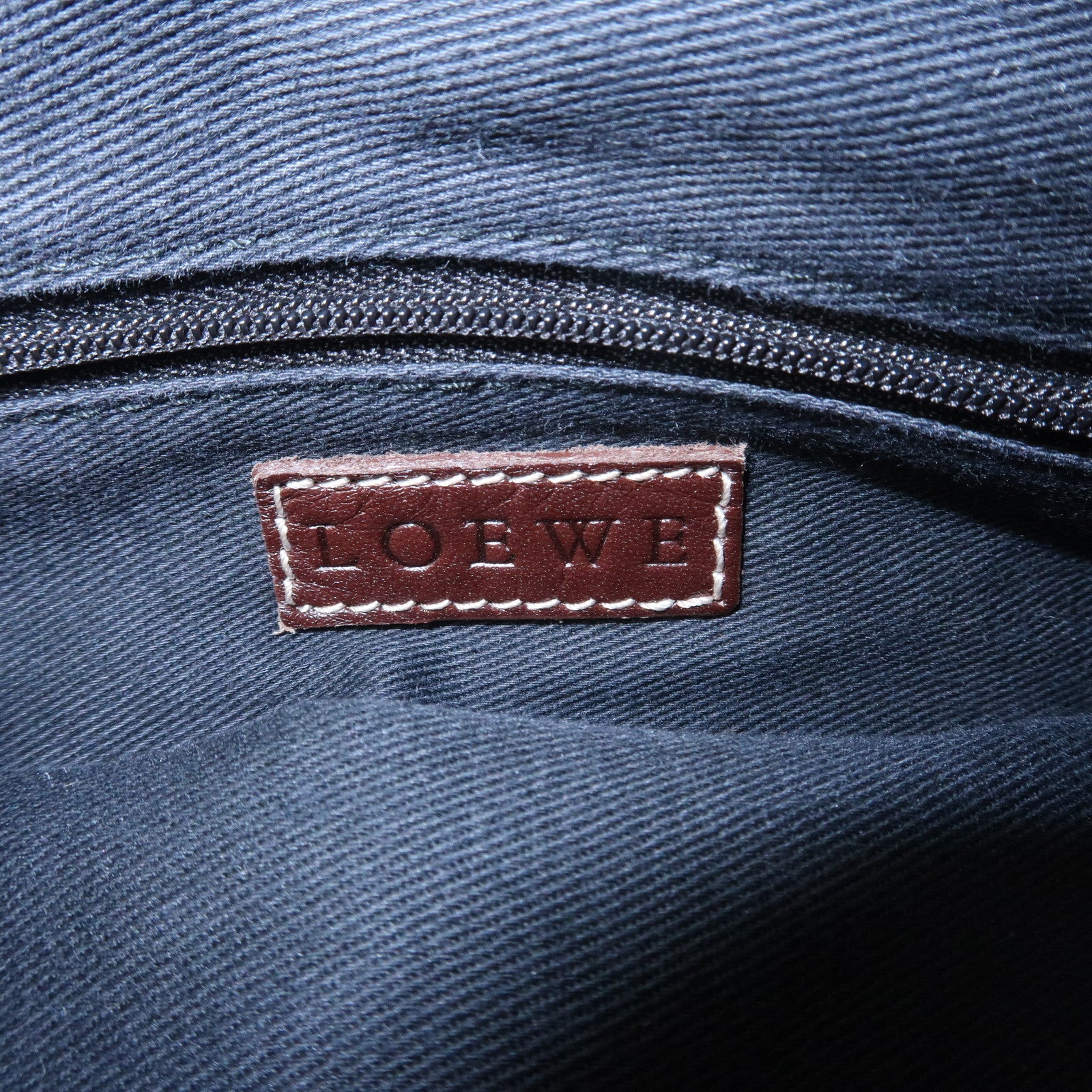 LOEWE Repeat Anagram Canvas Leather Tote Bag Hand Bag Blue Brown