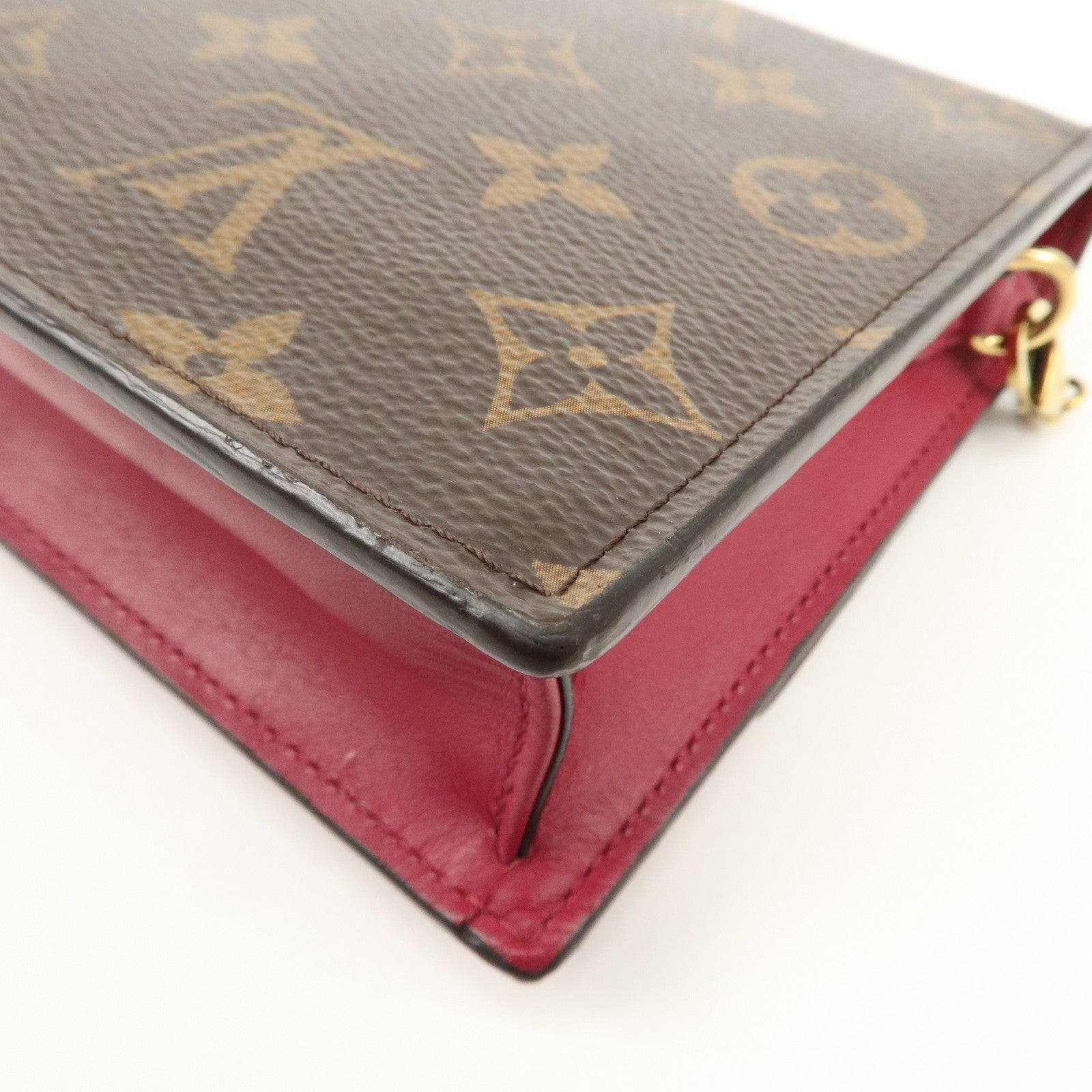 Louis Vuitton Monogram Leather Portefeuille Flore Chain Wallet Brown Pink M69578 Used