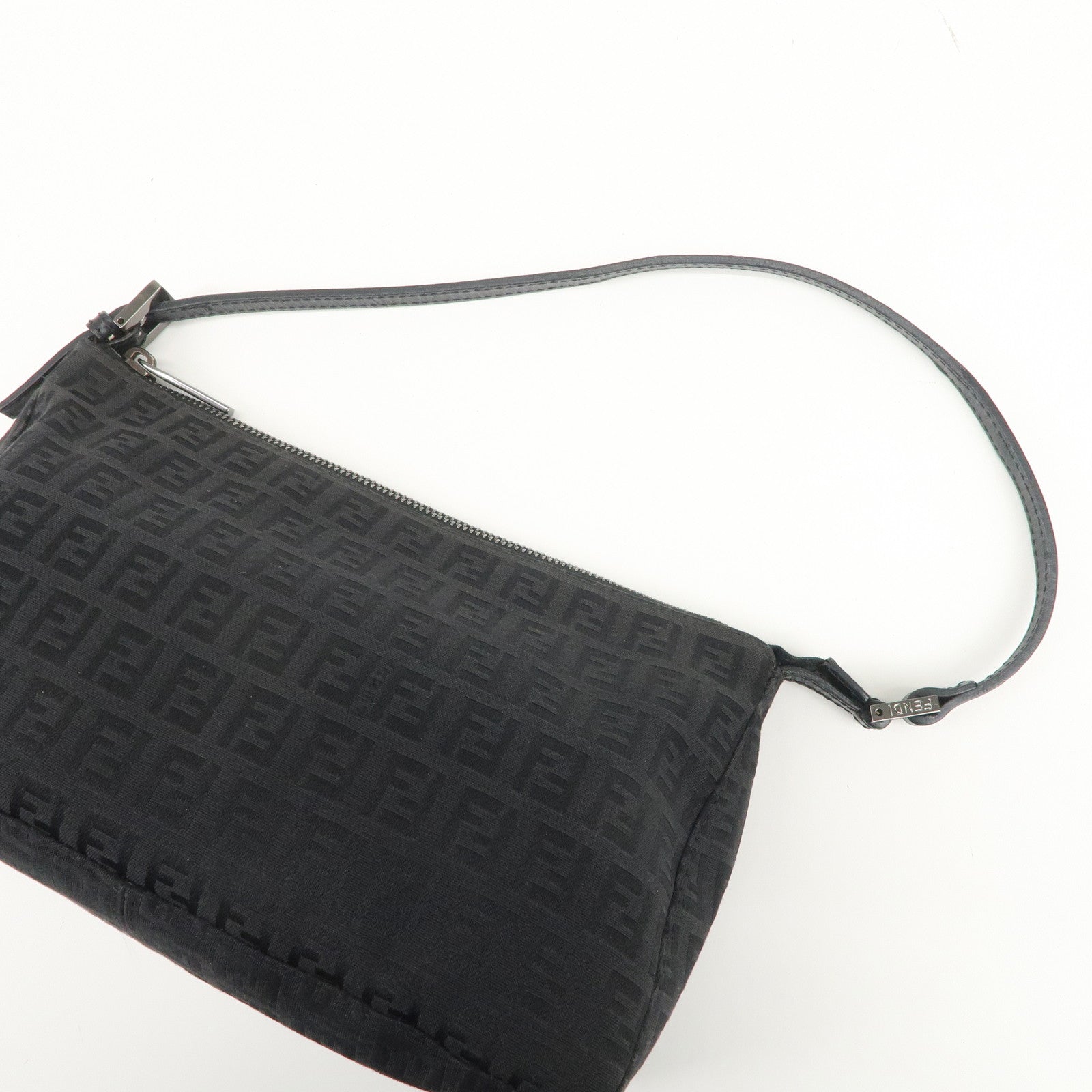 FENDI Zucchino Canvas Leather Shoulder Bag Hand Bag Pouch Black