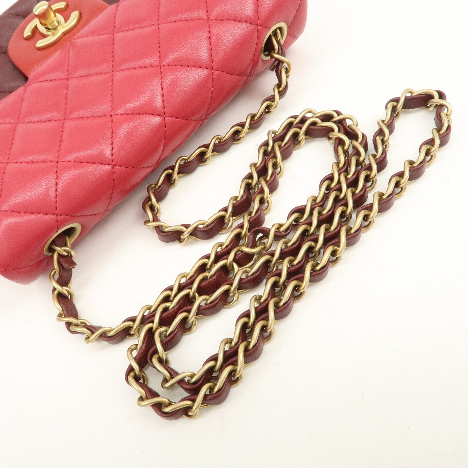CHANEL Mini Matelasse Lamb Skin Chain Shoulder Bag Red A69900