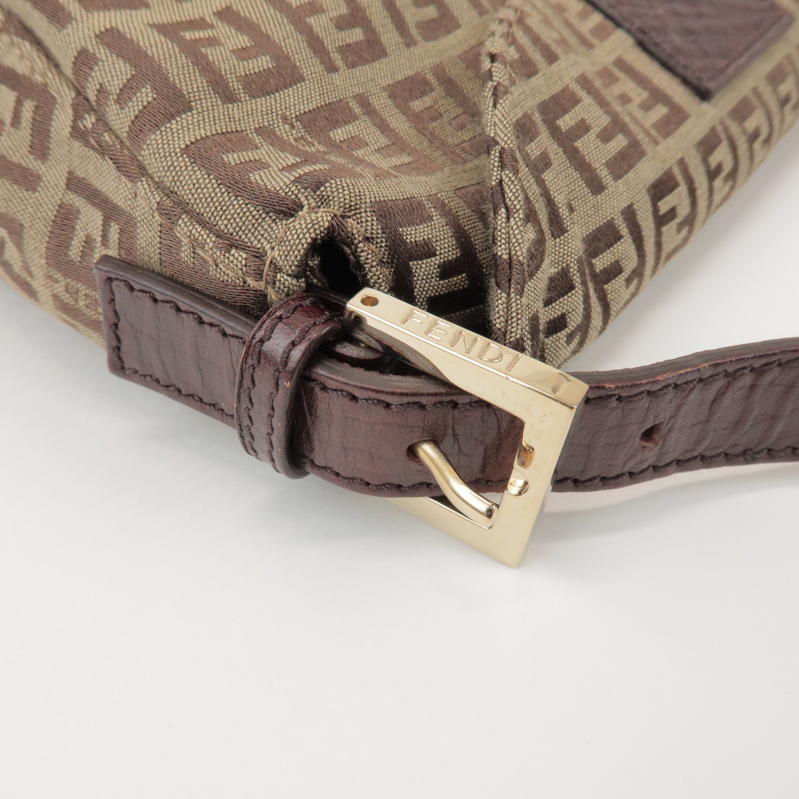 FENDI Zucchino Canvas Leather Hand Bag Brown Beige 8BR003