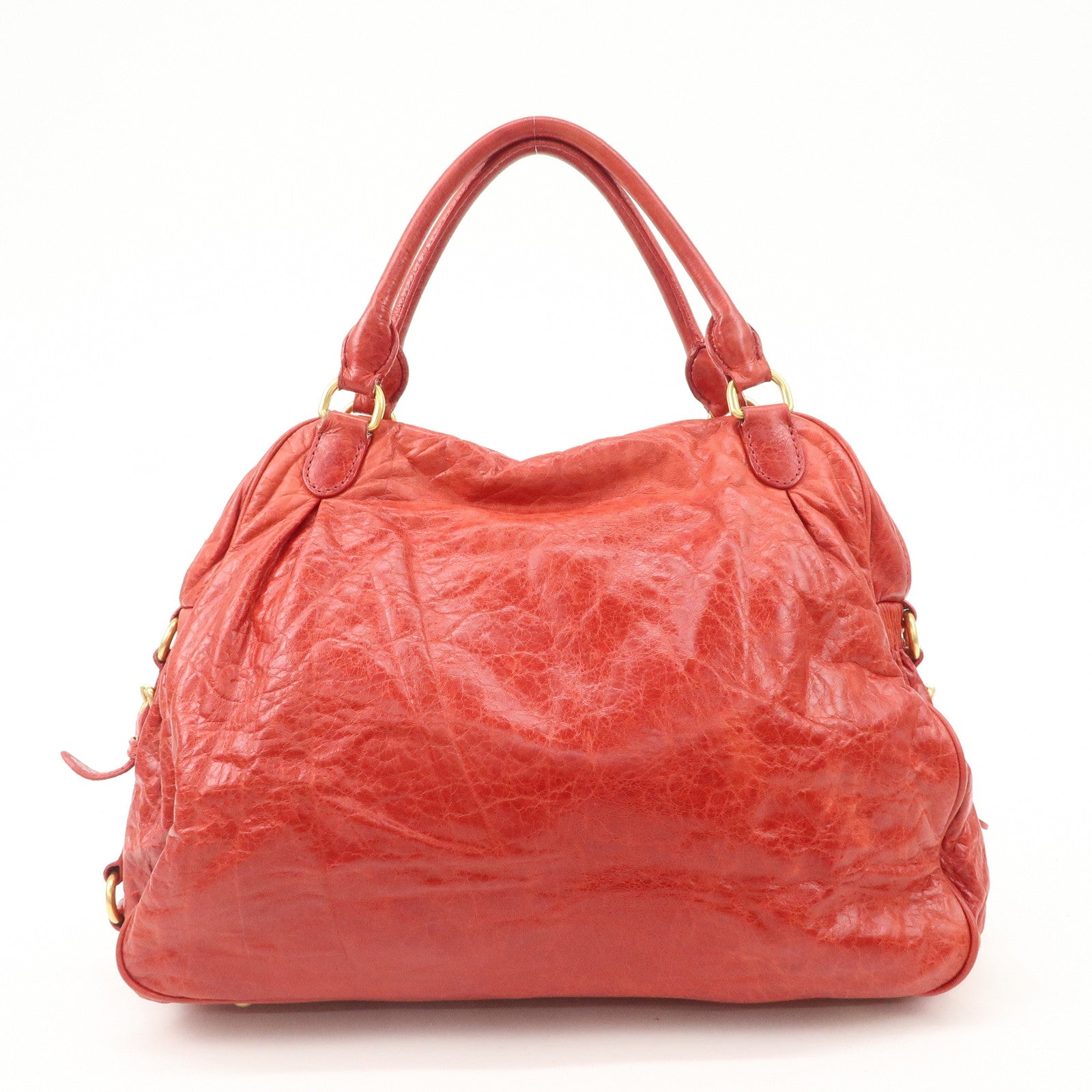 MIU MIU Leather 2WAY Bag Hand Bag Shoulder Bag Red Gold HDW Used