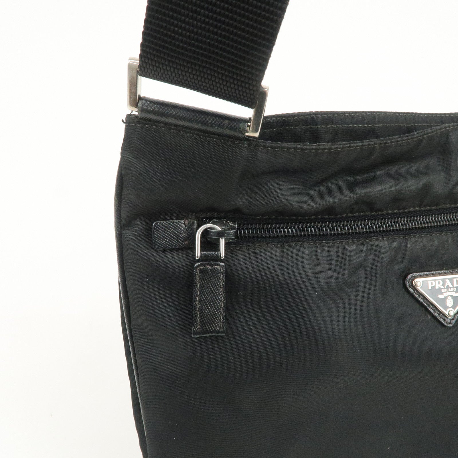 PRADA Triangle Logo Nylon Shoulder Bag Crossbody Bag Black