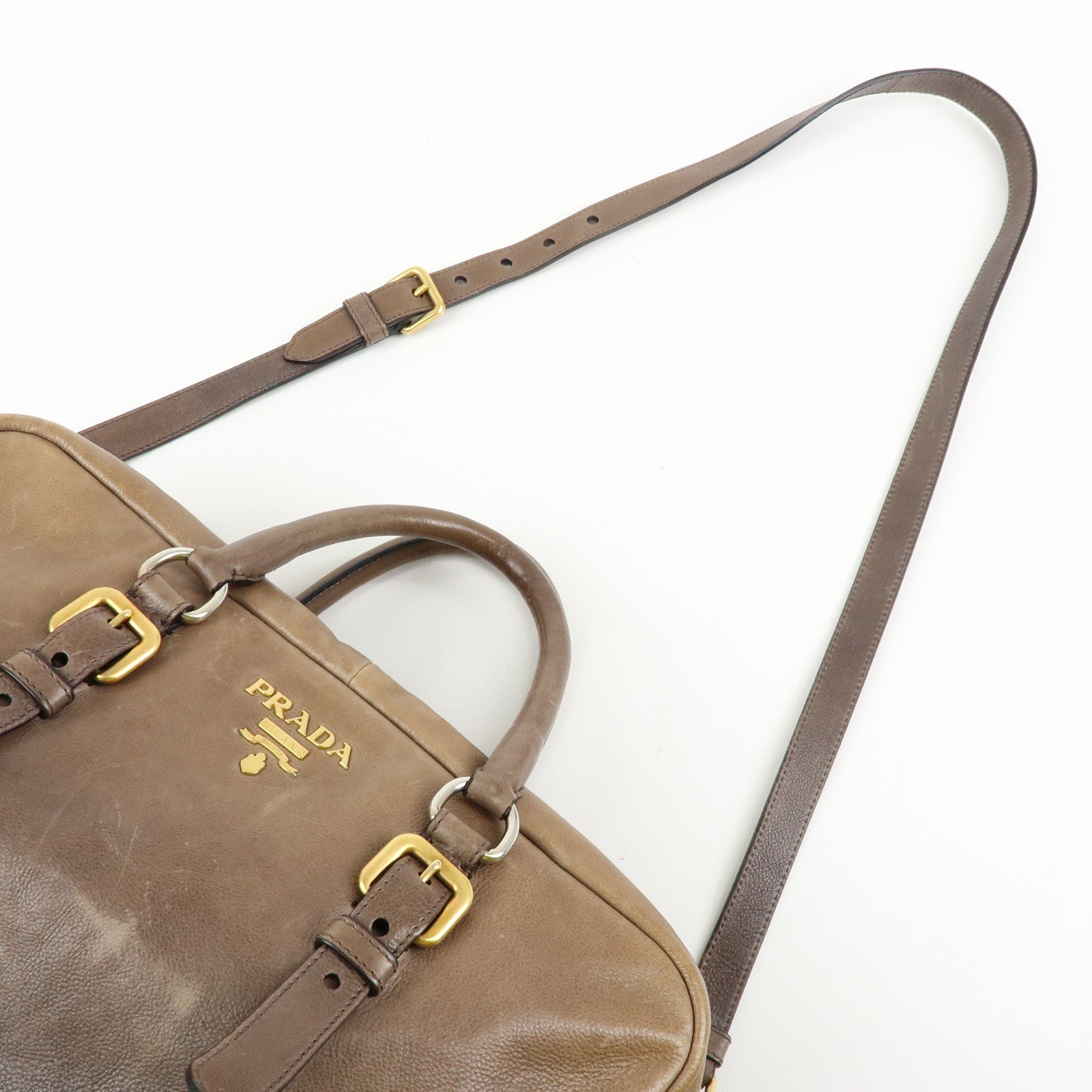 PRADA Logo Leather 2Way Bag Hand Bag Shoulder Bag Brown BL0472