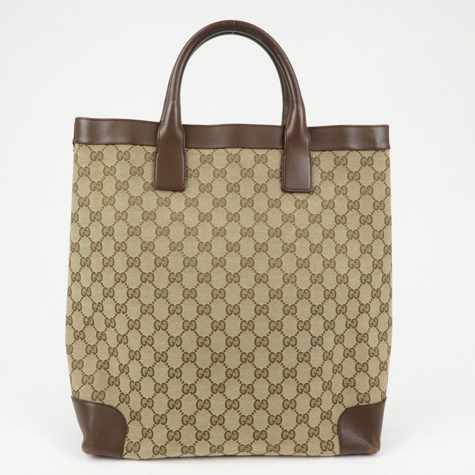GUCCI GG Canvas Leather Tote Bag Hand Bag Beige Brown 002・1121