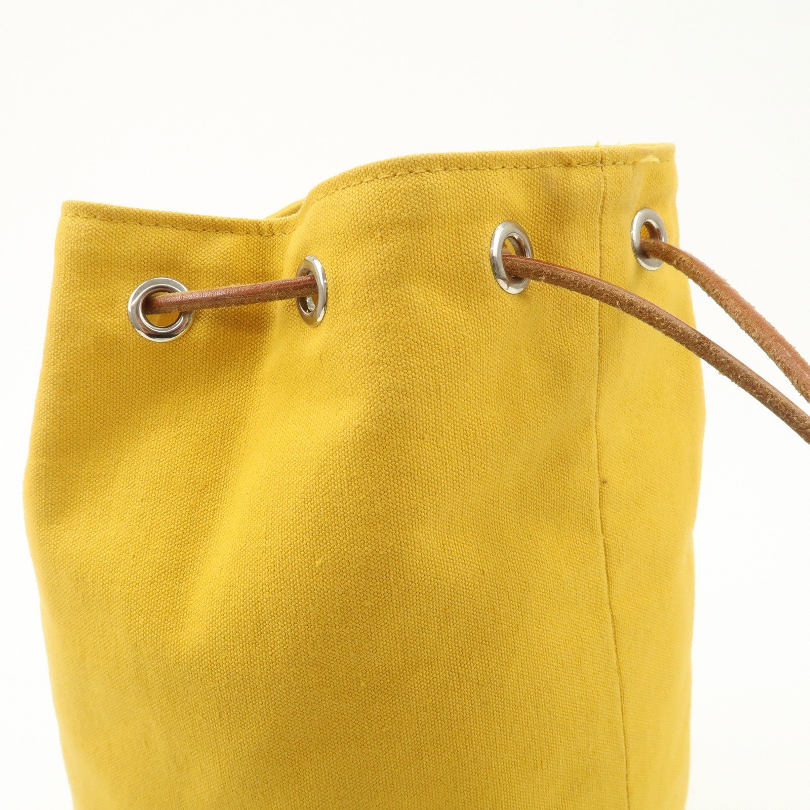 HERMES Porochon Mimil Canvas Leather PM Shoulder Bag Yellow Used