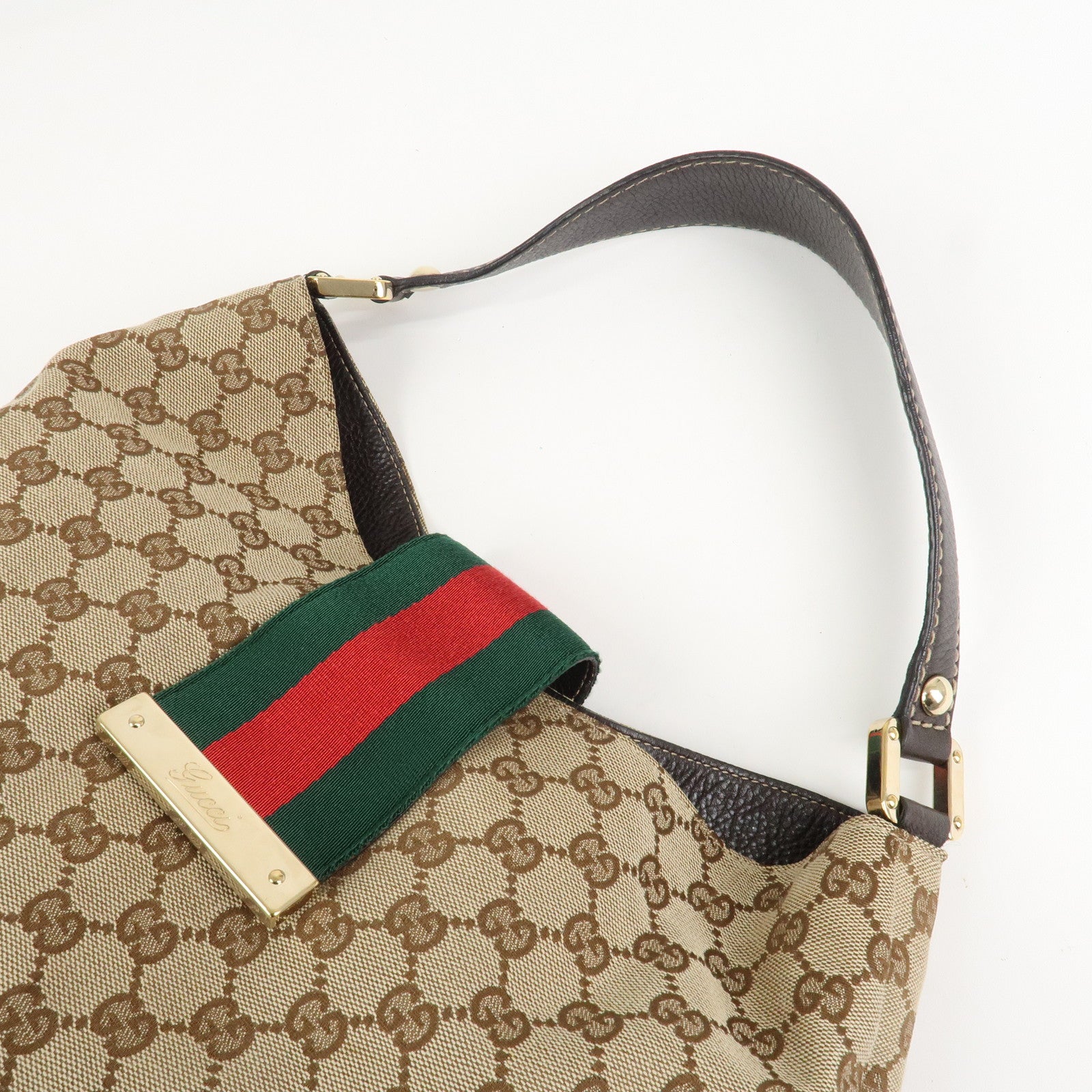 GUCCI GG Canvas Shoulder Bag Hand Bag Beige Brown 211933
