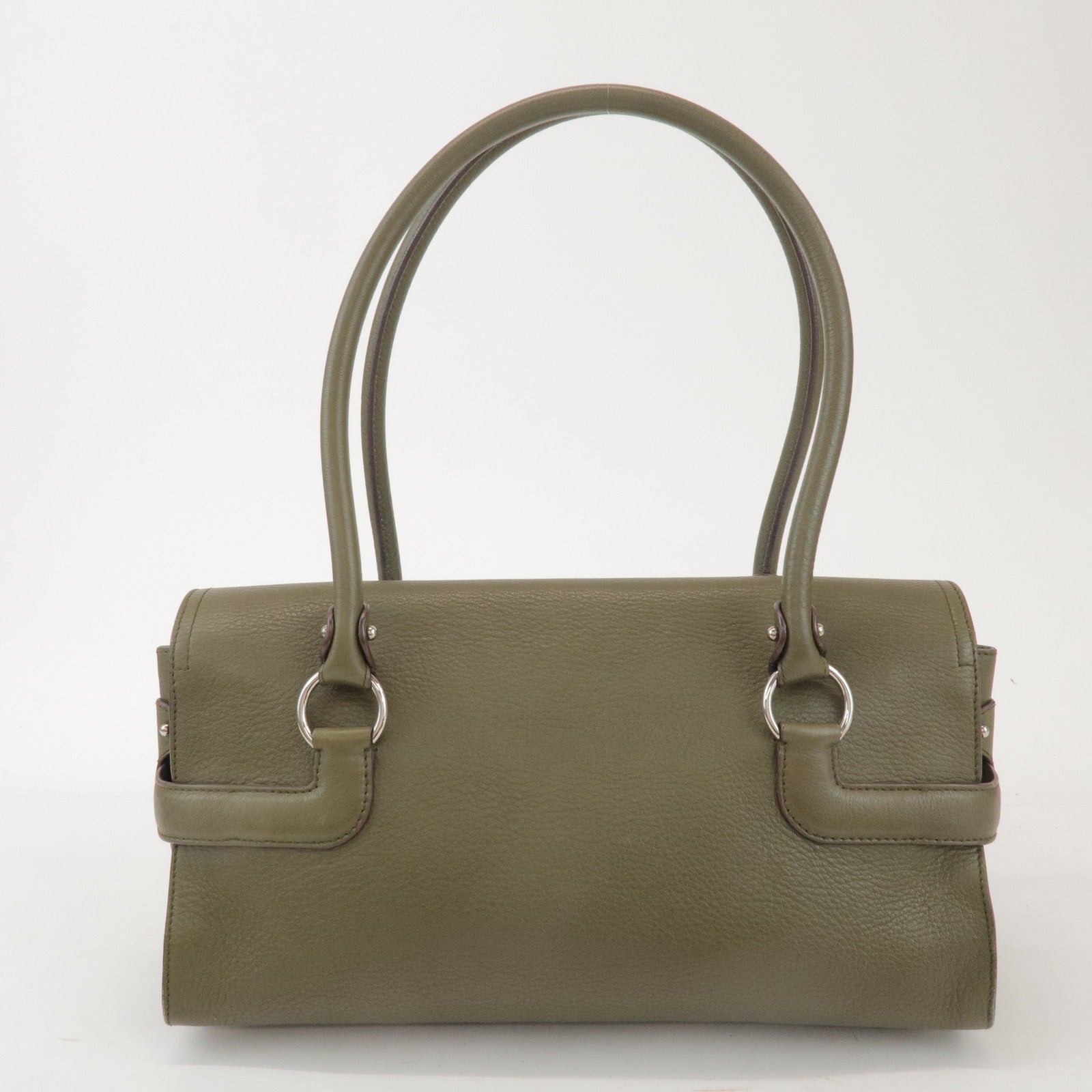 Ferragamo Gancini Leather Shoulder Bag Hand Bag Khaki