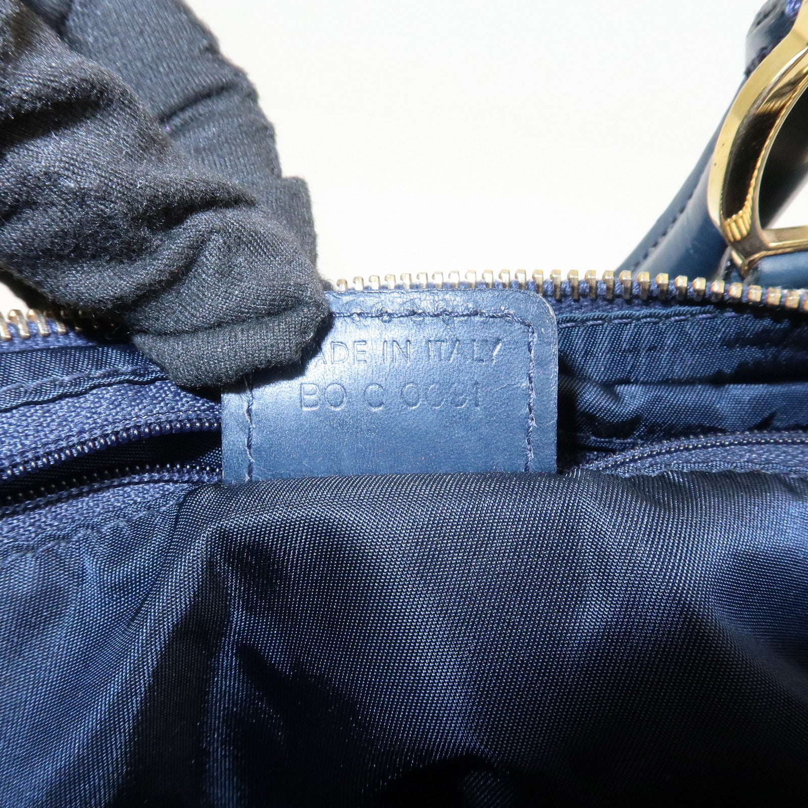 Christian Dior Oblique Canvas Leather Boston Bag Hand Bag Navy