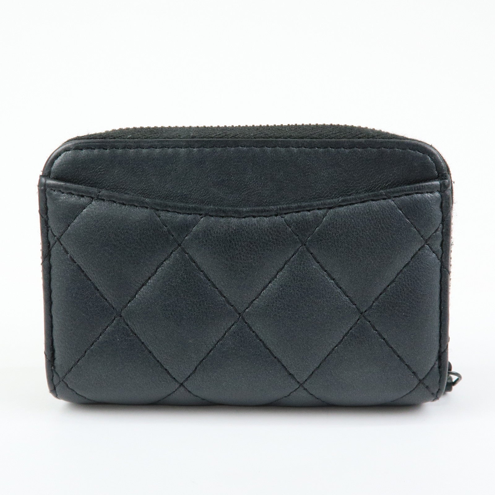 CHANEL COCO Logo Matelasse Lambskin Coin Case Card Case Black