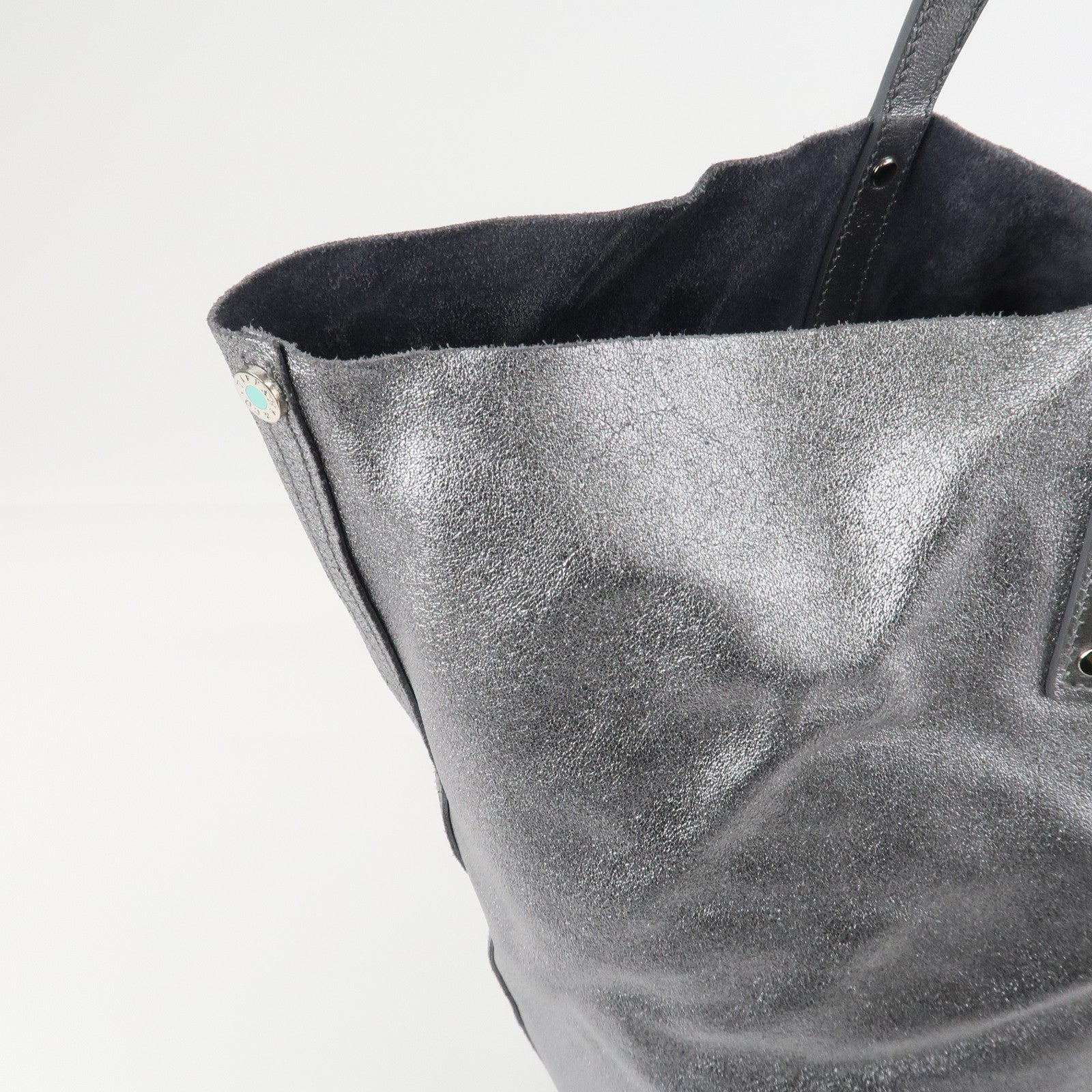 Tiffany&Co. Leather Reversible Tote Bag Sliver Used