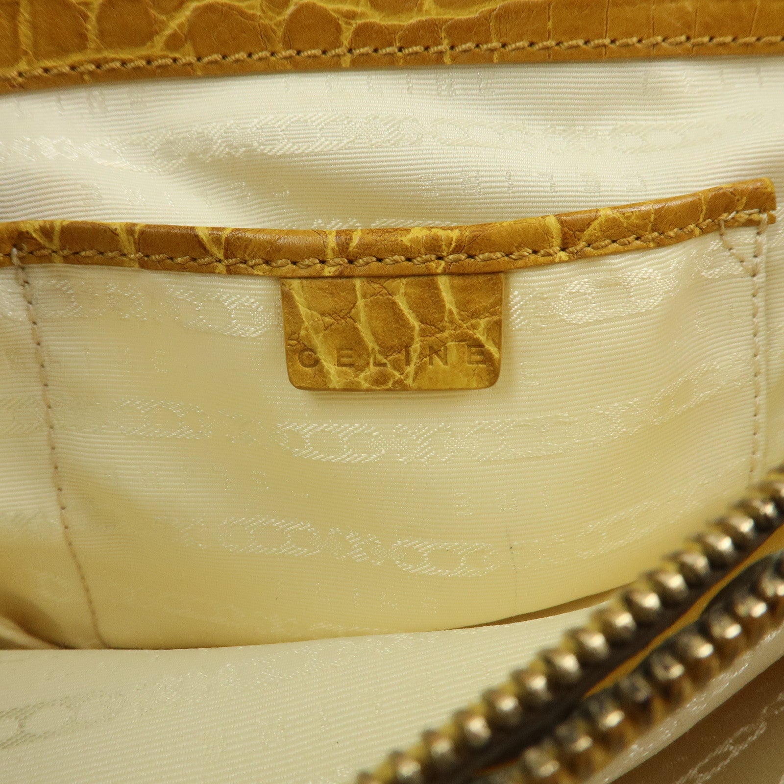 CELINE Boogie Bag Canvas Embossed Leather Hand Bag Natural Yellow