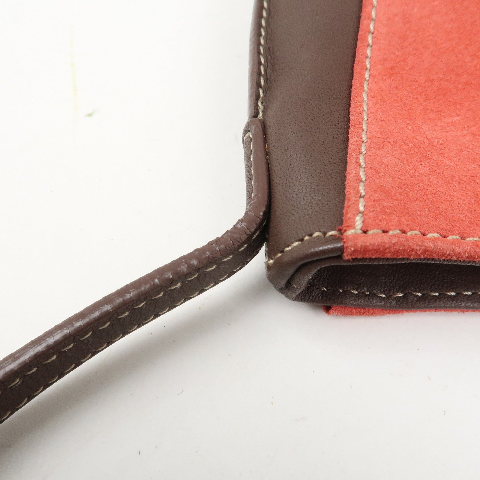 LOEWE Anagram Logo Suede Leather Accessory Pouch Hand Bag Brown Red