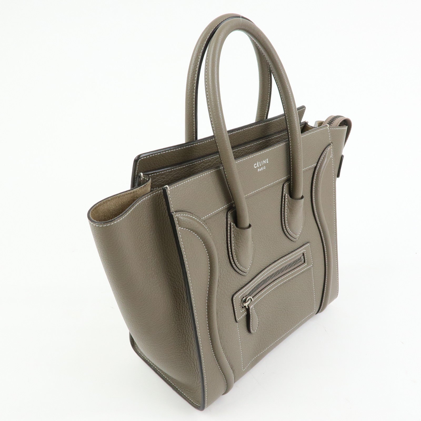 CELINE Luggage Micro Shopper Calf Leather Hand Bag Gray