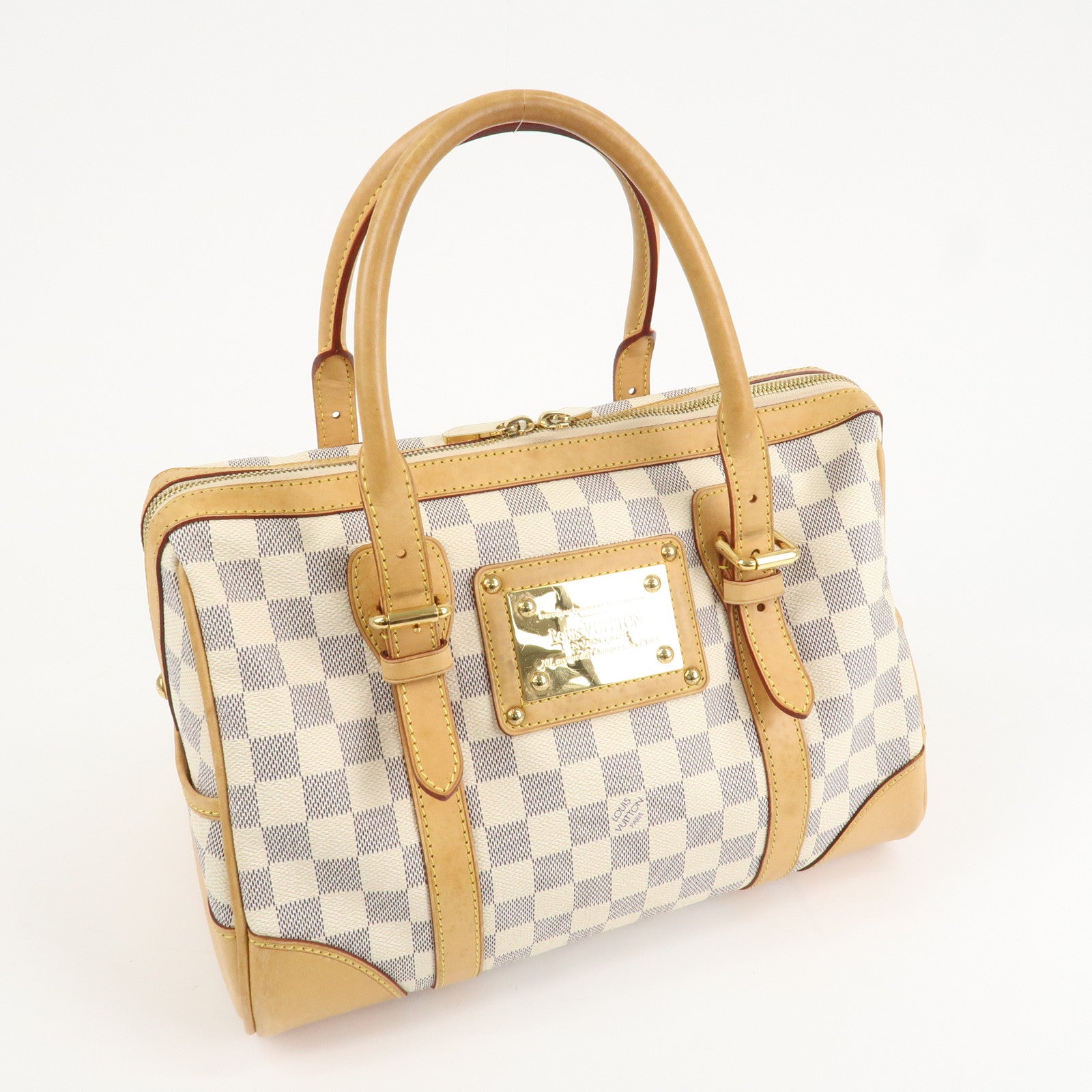 Louis Vuitton Damier Azur Leather Canvas Berkeley Hand Bag N52001 Used