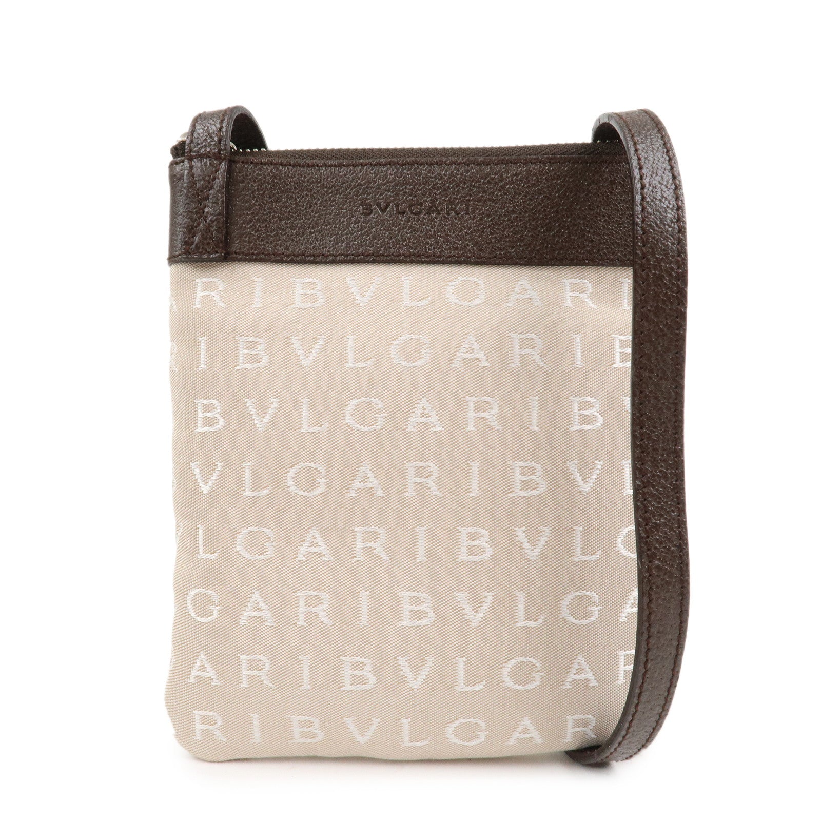 BVLGARI Logo Mania Canvas Leather Shoulder Bag Beige Brown 22588