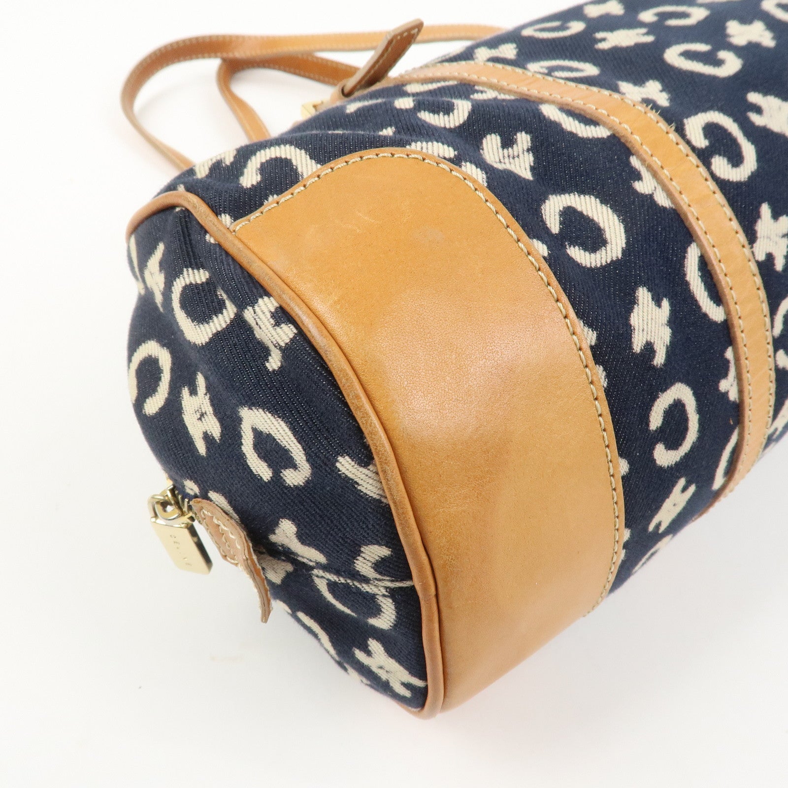 CELINE C Macadam Canvas Leather Shoulder Bag Hand Bag Navy