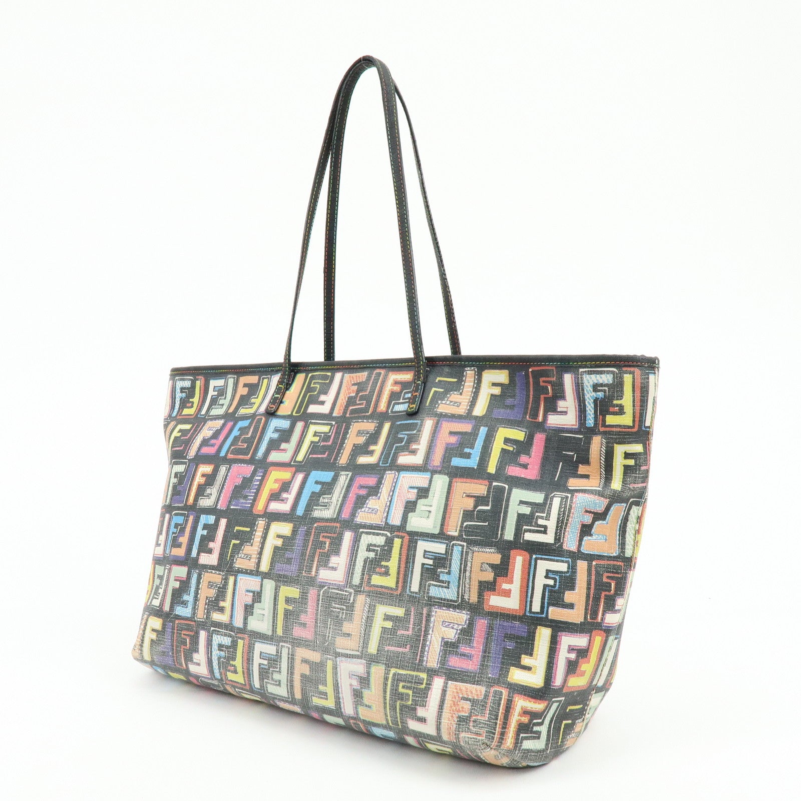 FENDI Zucca PVC Leather Tote Shoulder Bag Multicolor Black 8BH185