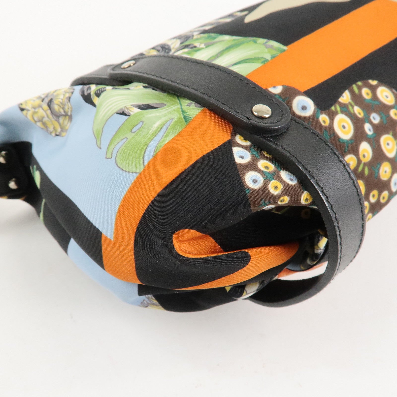 Ferragamo Nylon Leather Mini Hand Bag Pouch Multicolor Black Used