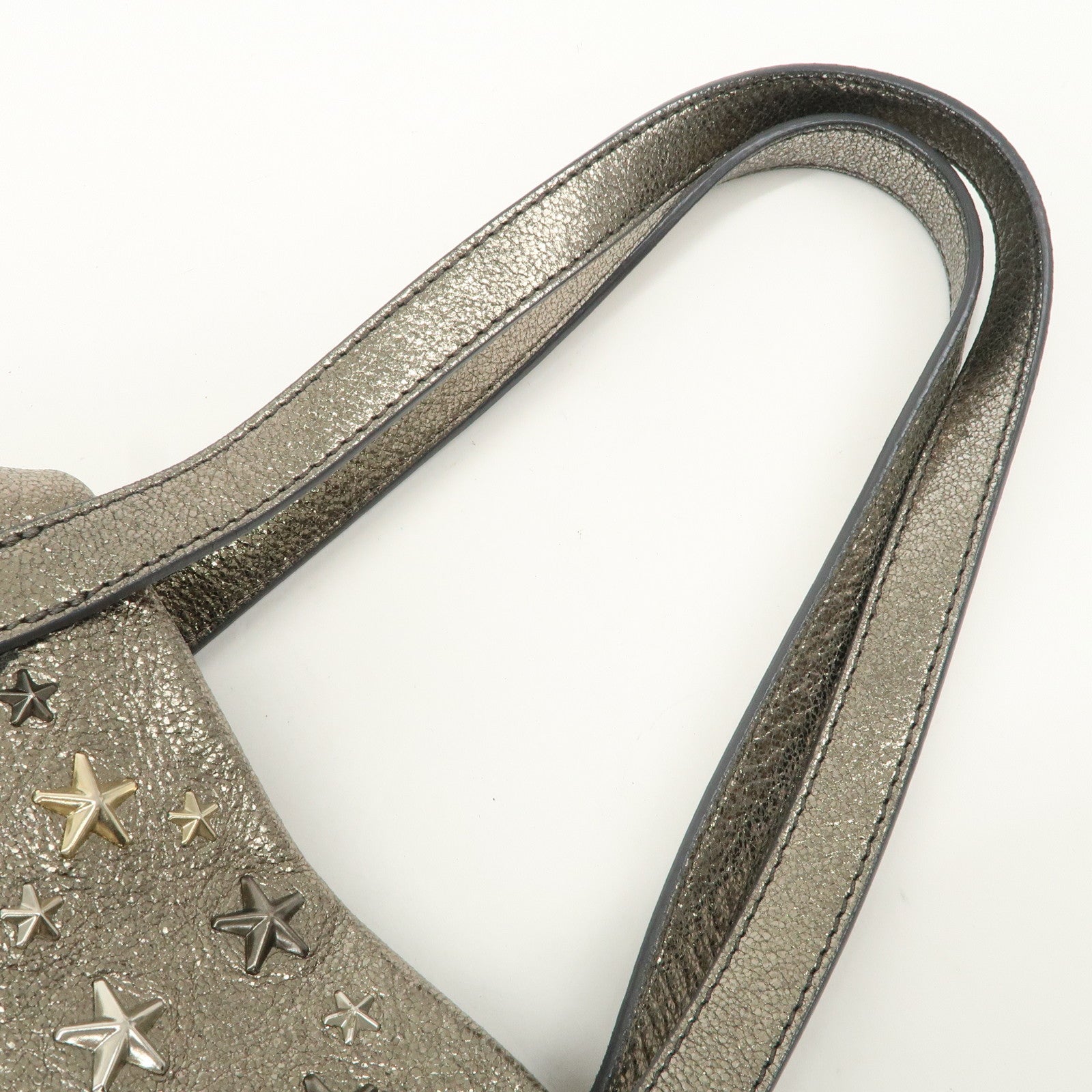 JIMMY CHOO Sophia Studs Leather Tote Bag Shoulder Bag Silver