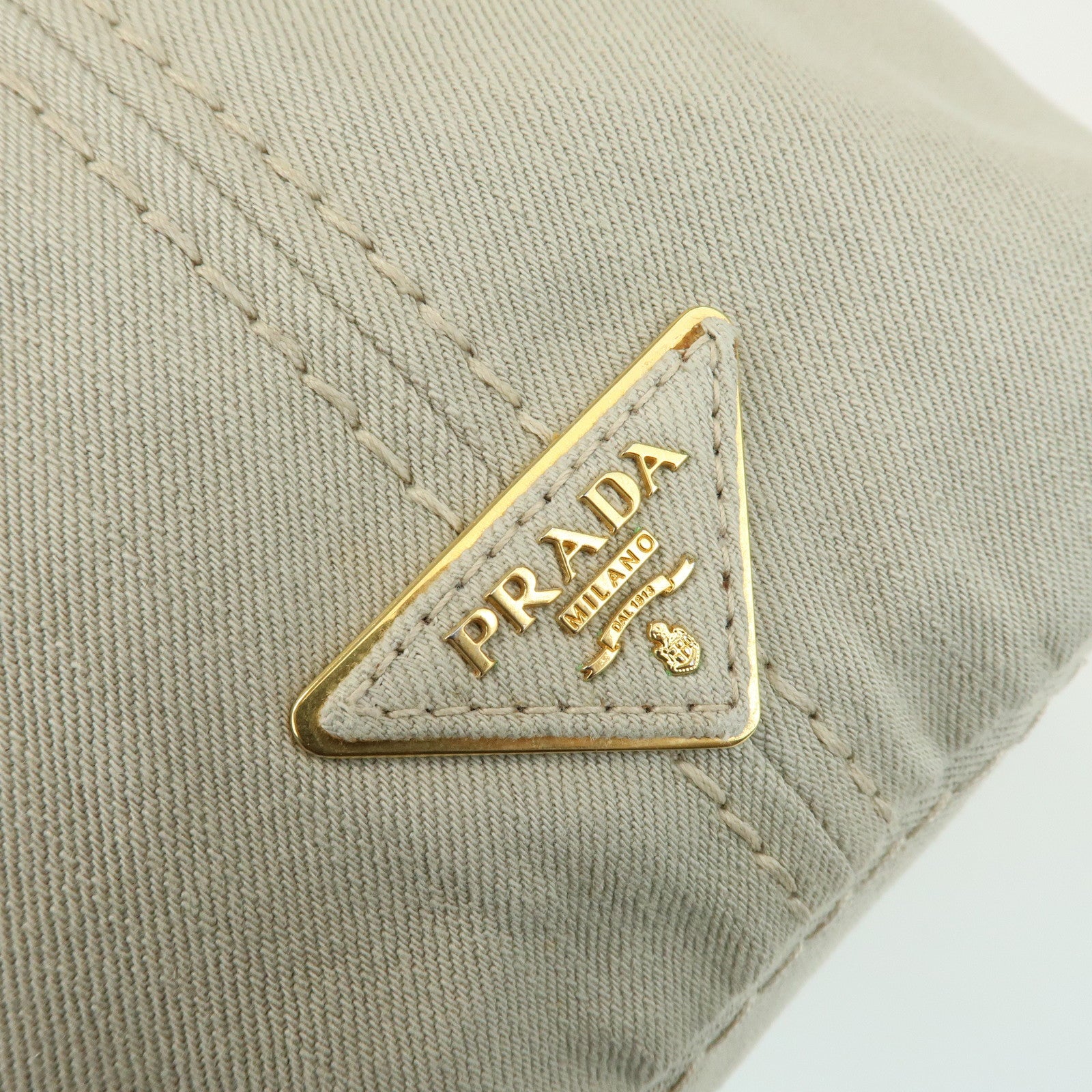 PRADA Triangle Logo Denim Tote Bag Shoulder Bag Light Beige BN2091