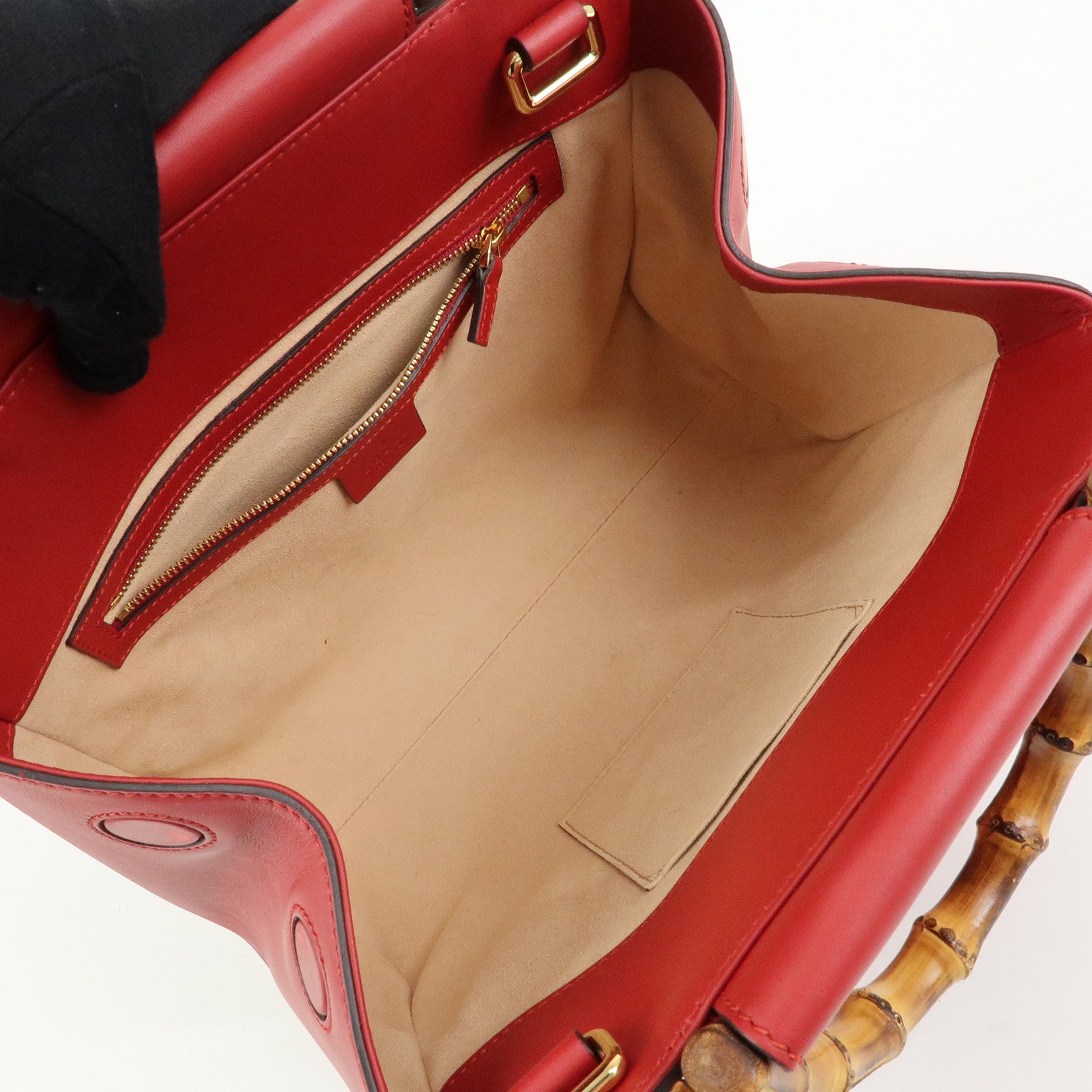 GUCCI Bamboo Nymphaea Leather 2Way Bag Hand Bag Red 453767