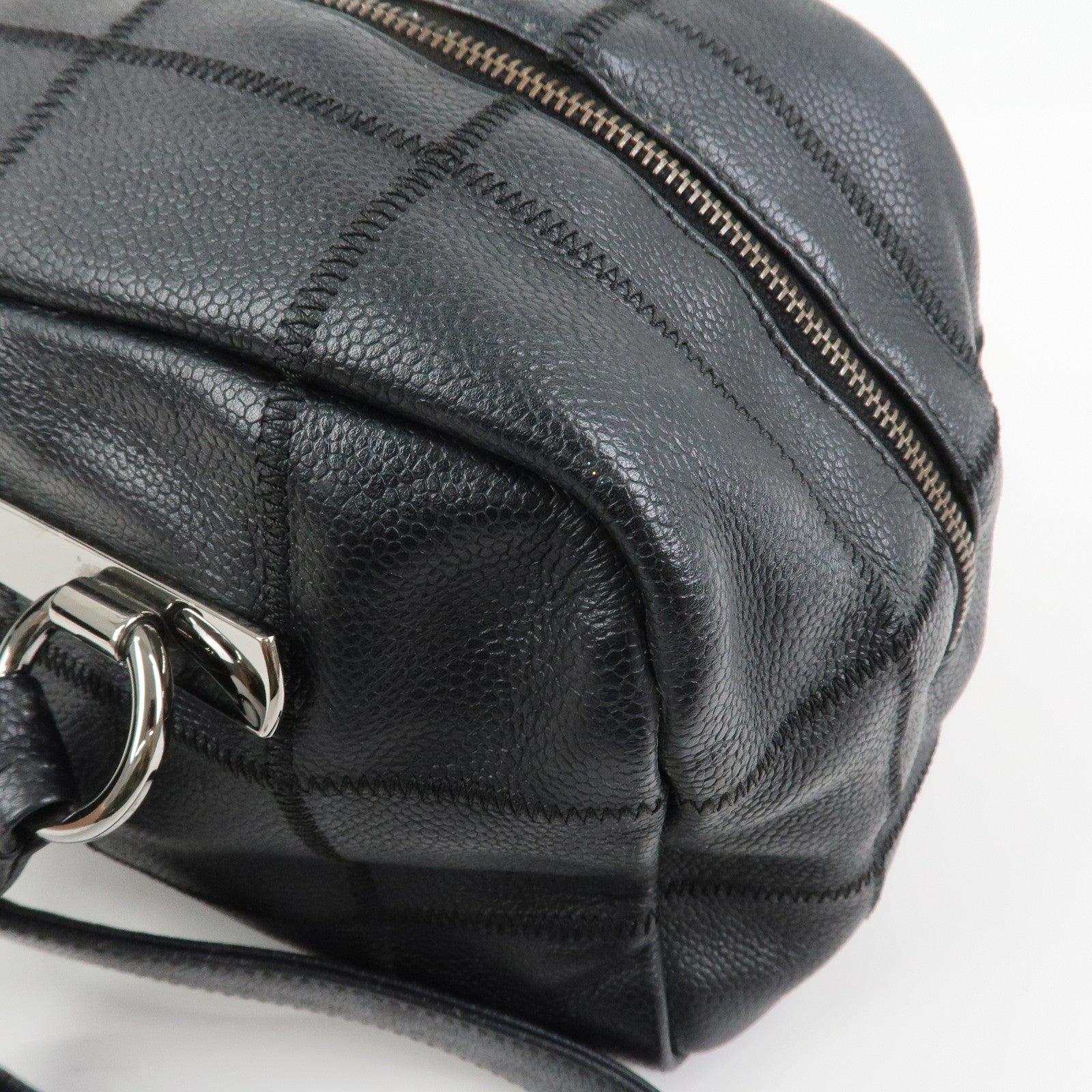 CHANEL Chocolate Bar Caviarskin Boston Bag Hand Bag Black A28023