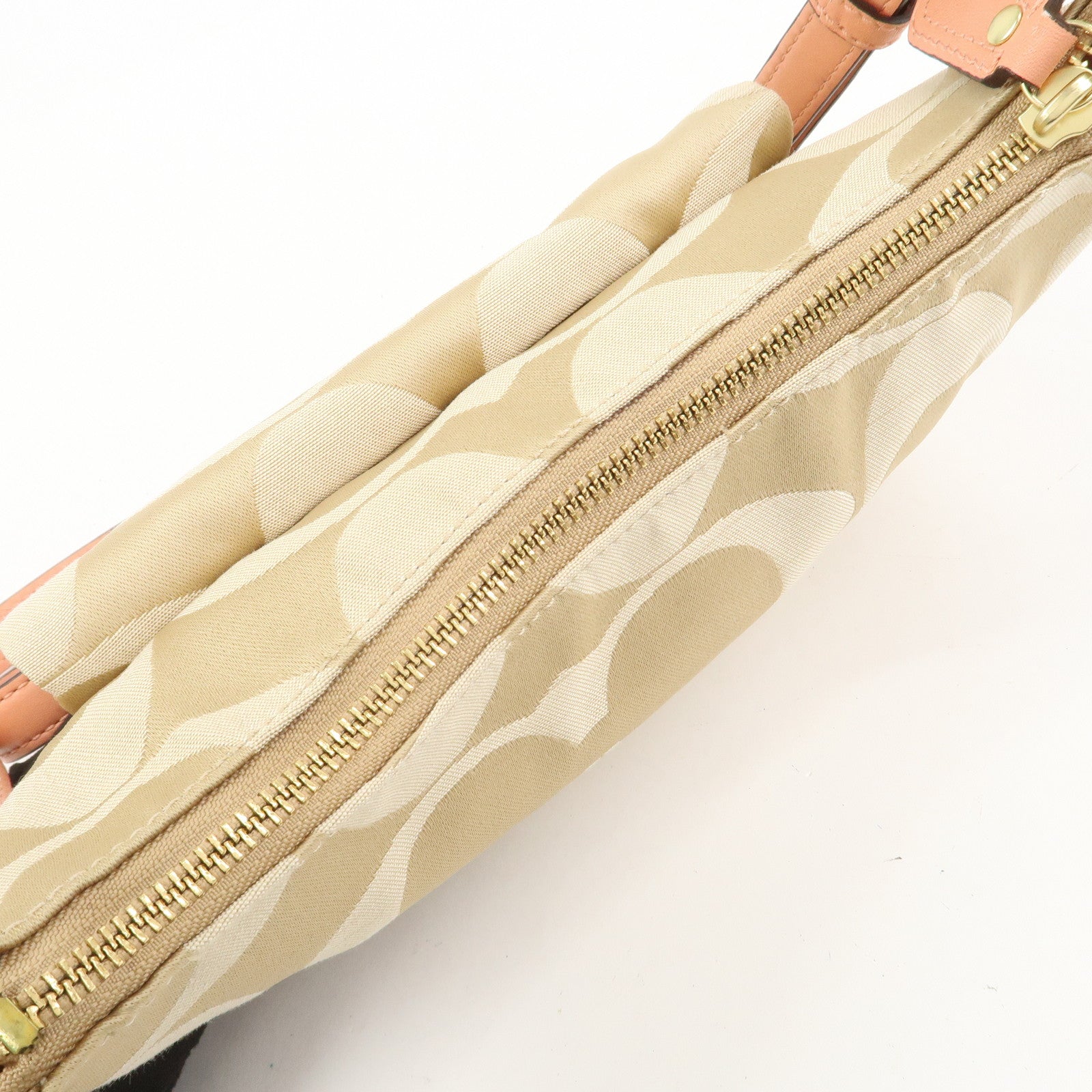 COACH Signature Canvas Leather Shoulder Crossbody Bag Beige Pink