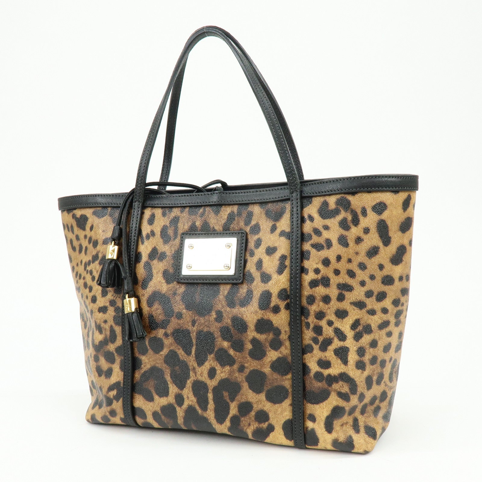 Dolce&Gabbana Leather PVC Coated Canvas Tote Bag Brown Black