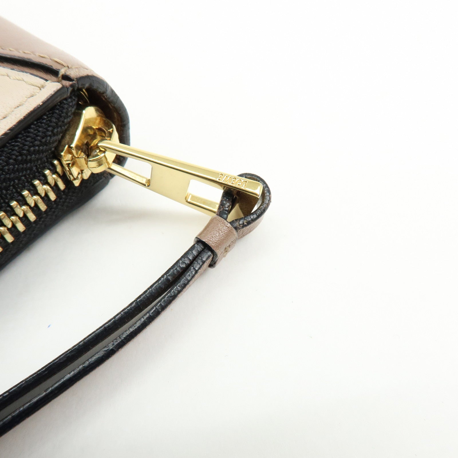 LOEWE Puzzle Calfskin Zippy Long Wallet Brown Beige Black