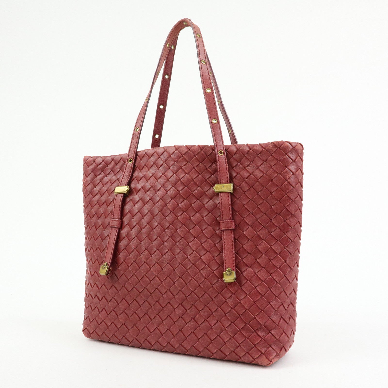 BOTTEGA VENETA Intrecciato Leather Tote Hand Bag Red Brown162937