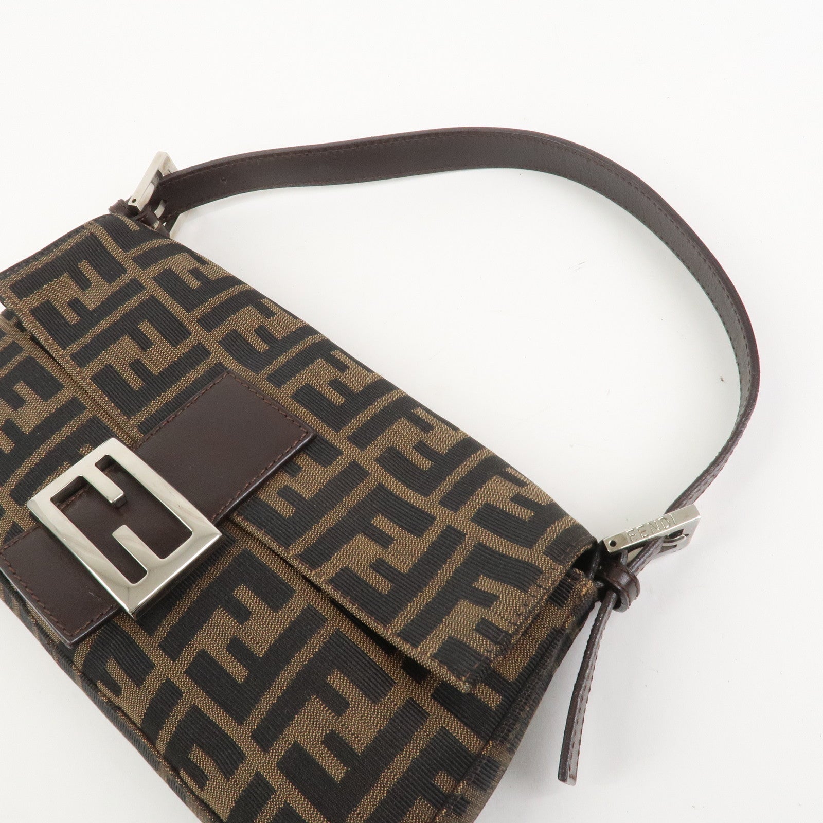 FENDI Zucca Mamma Baguette Canvas Leather Shoulder Bag Brown 26424