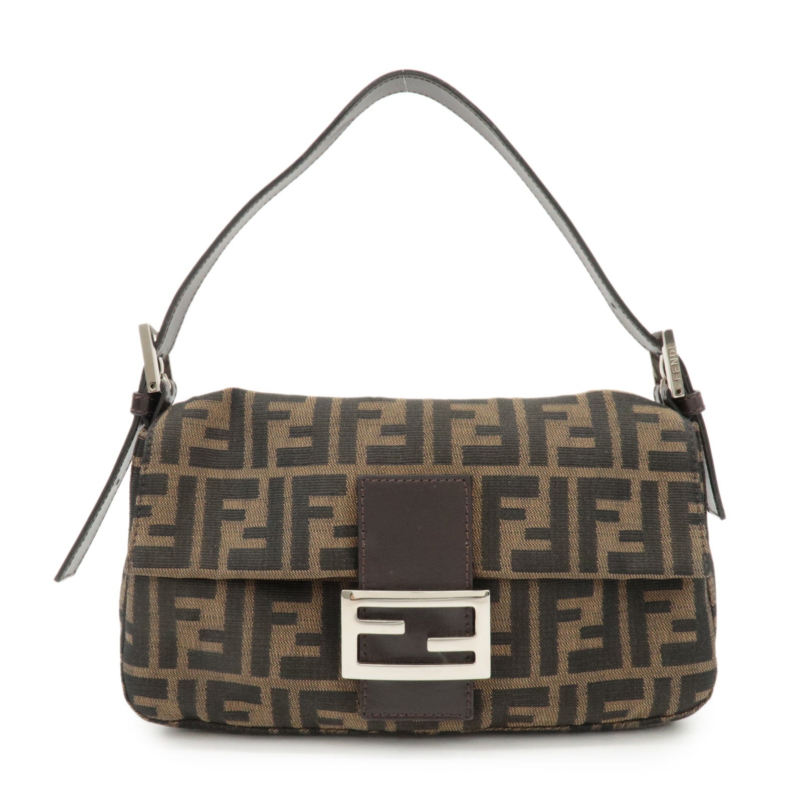 FENDI Mamma Baguette Zucca Canvas Shoulder Bag Brown Black 26424 Used