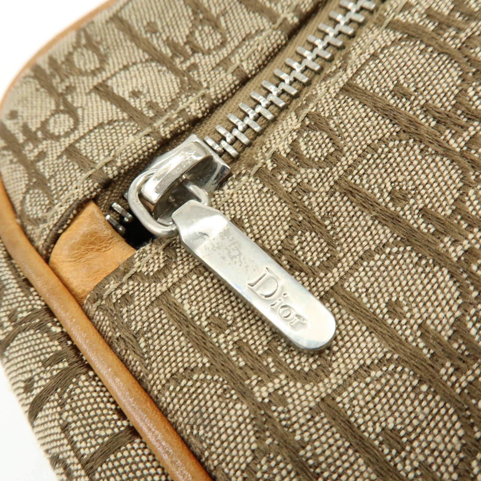 Christian Dior Trotter Canvas Leather Hand Bag Cosmetic Bag Brown