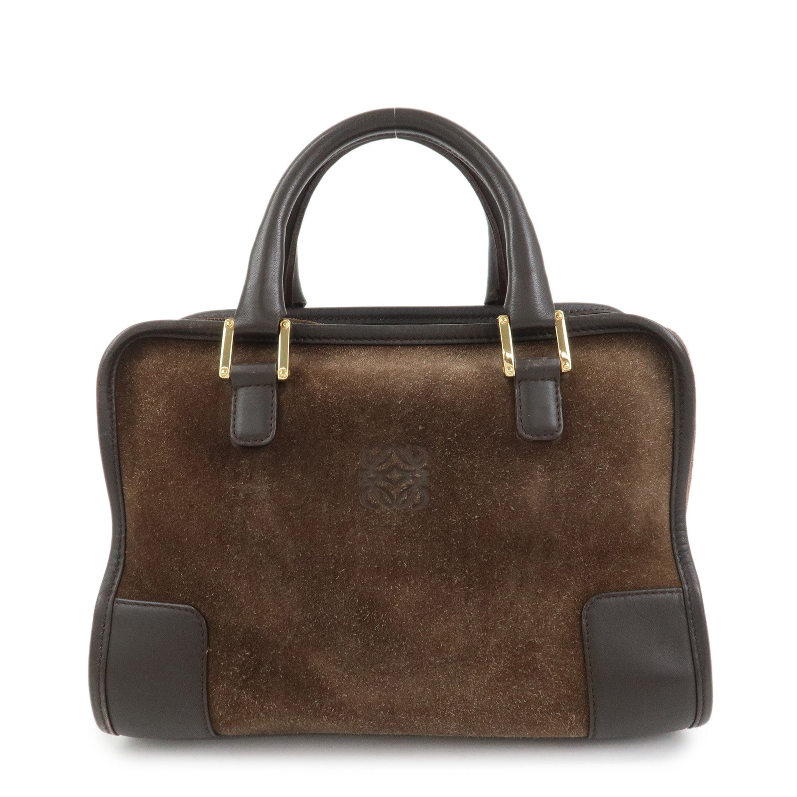 LOEWE Anagram Suede Leather Amazona 27 Hand Bag Brown