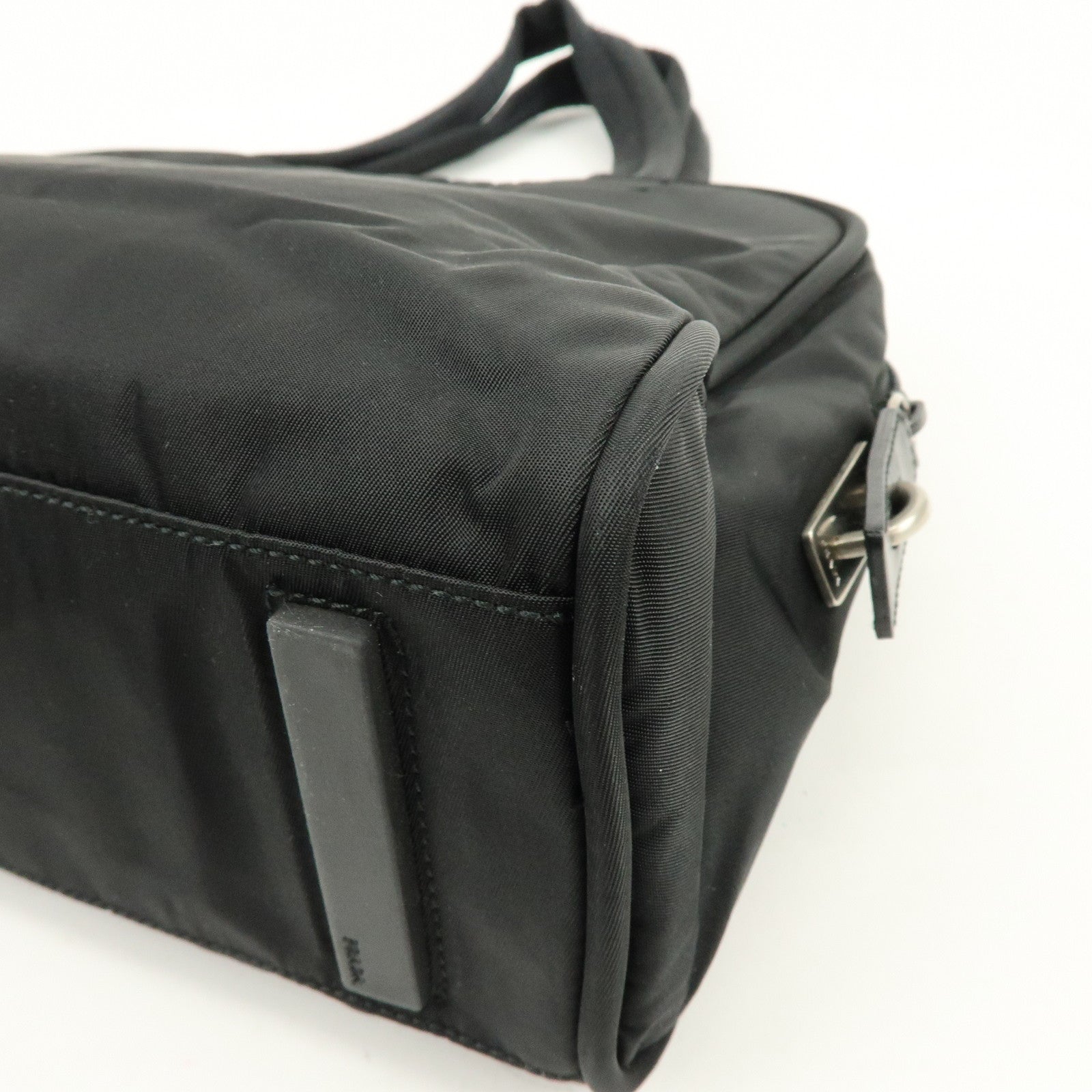 PRADA Triangle Logo Nylon Leather Hand Bag Tote Bag Black B8495