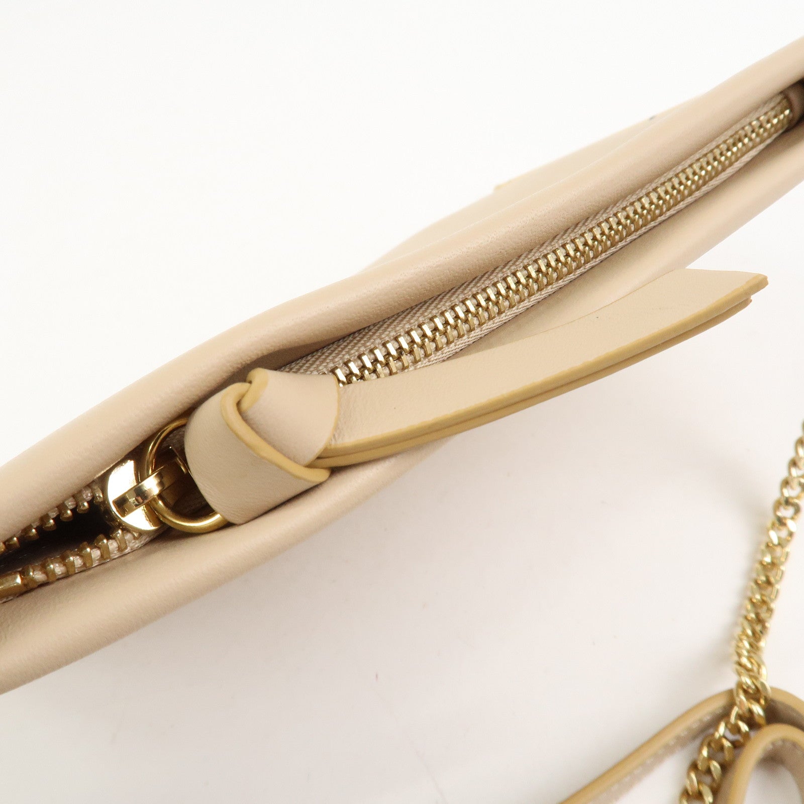Chloe Roy Logo Leather Chain Shoulder Bag Clutch Bag Beige