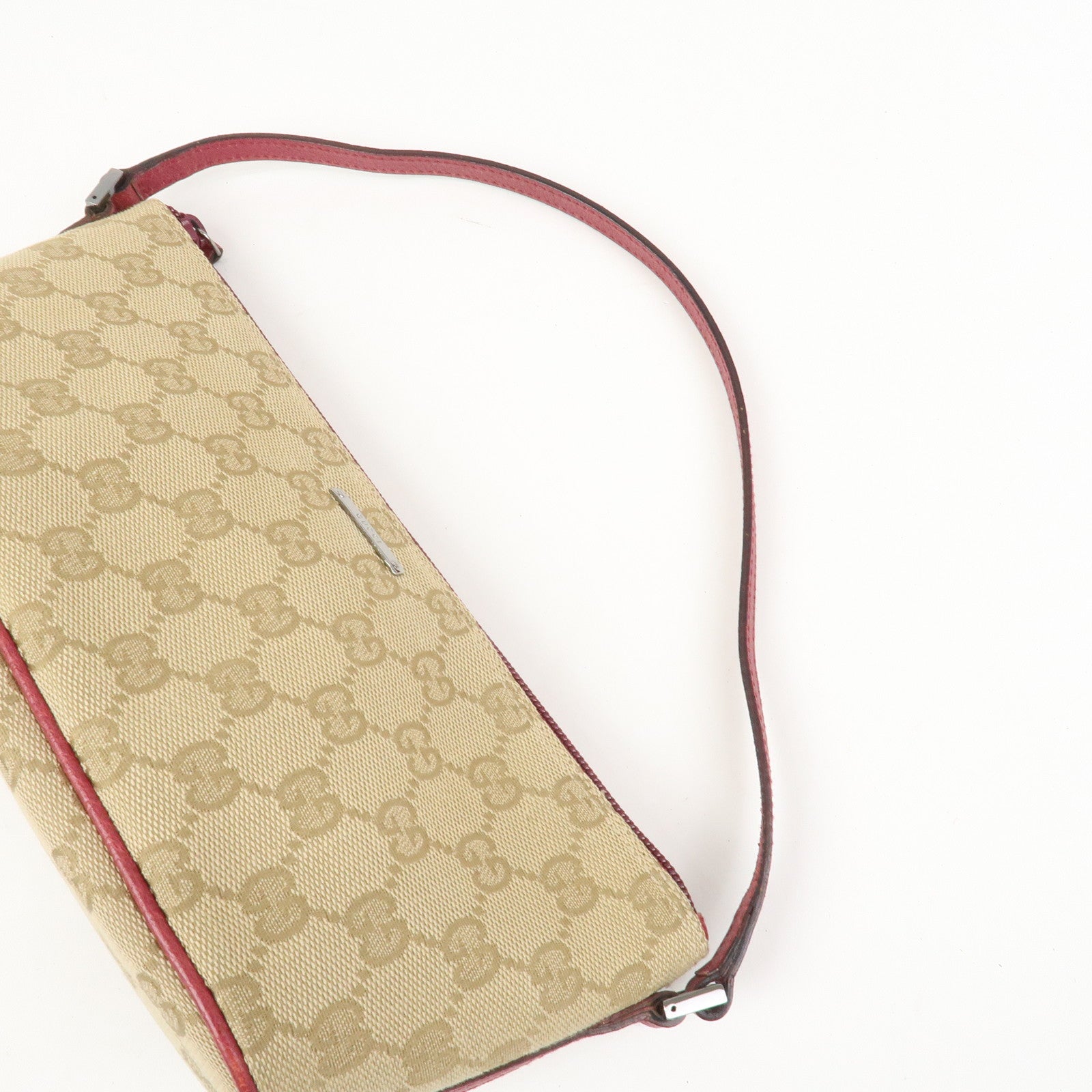 GUCCI Boat Bag Logo GG Monogram Canvas Hand Bag Beige Pink 07198
