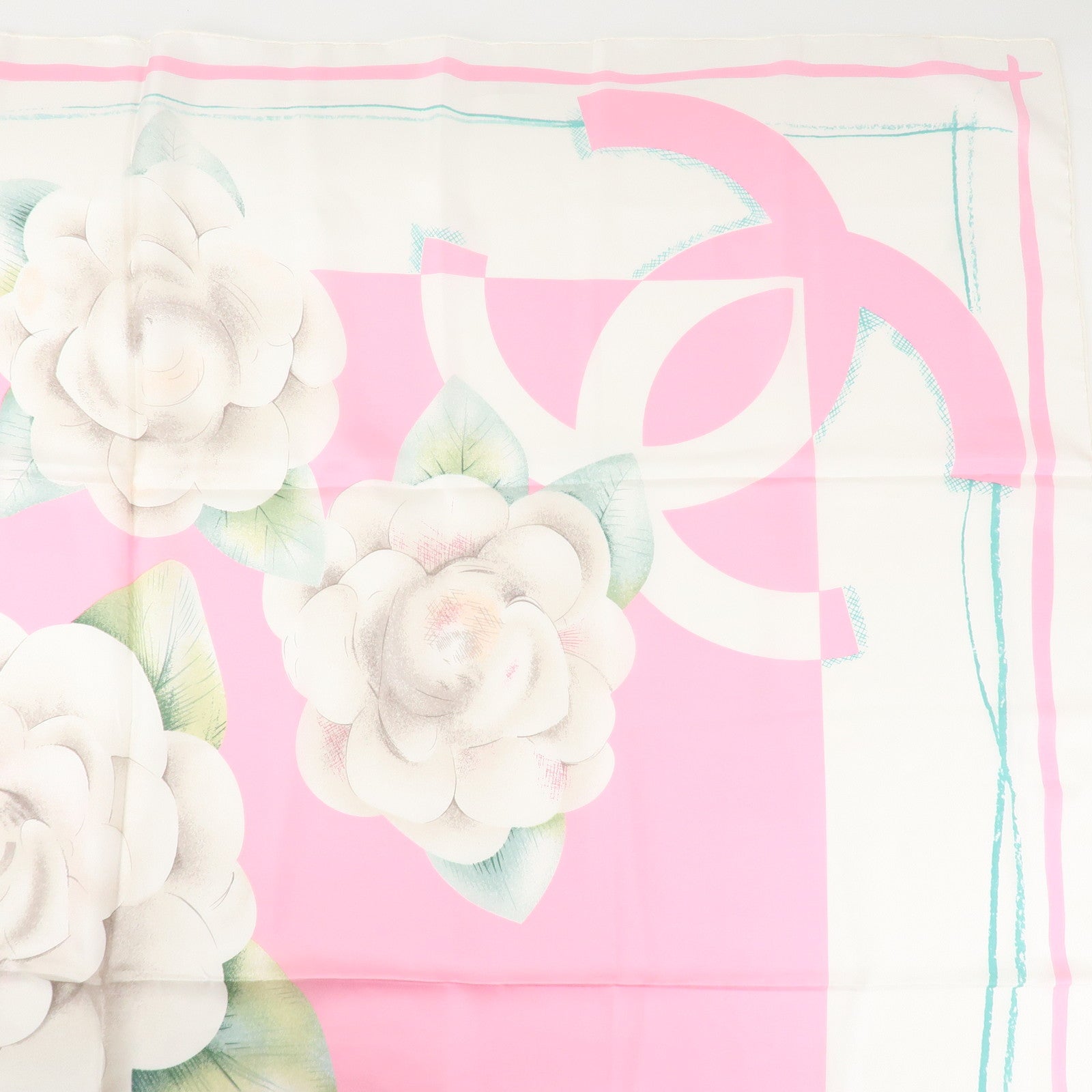 CHANEL COCO Mark Silk 100 % Scarf Pink White Used