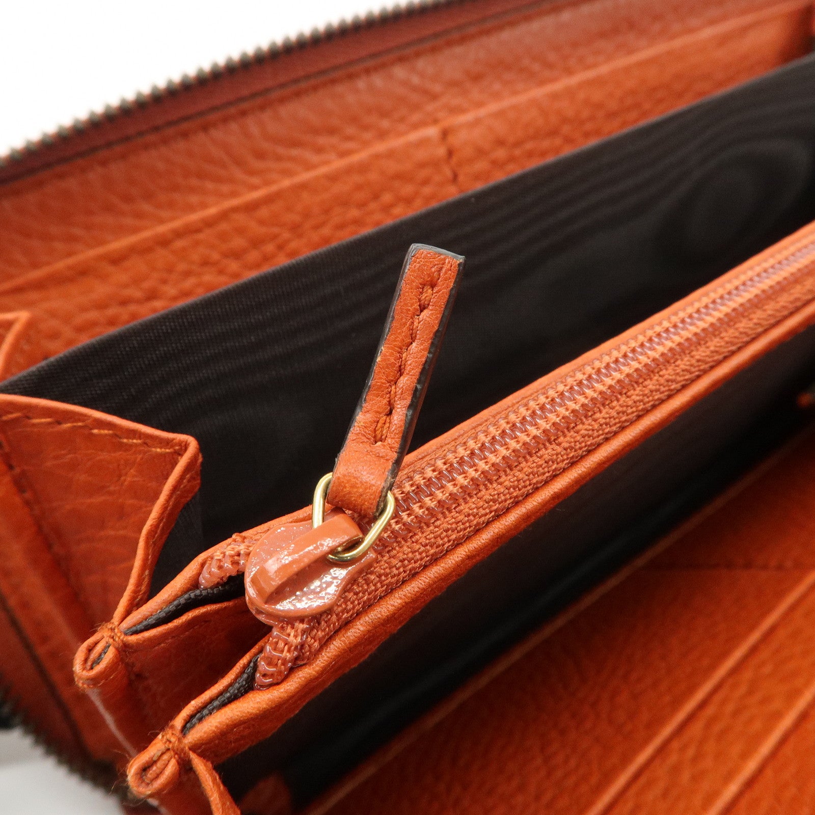 GUCCI Bamboo Leather Long Round Zippy Wallet Orange 339178 Used