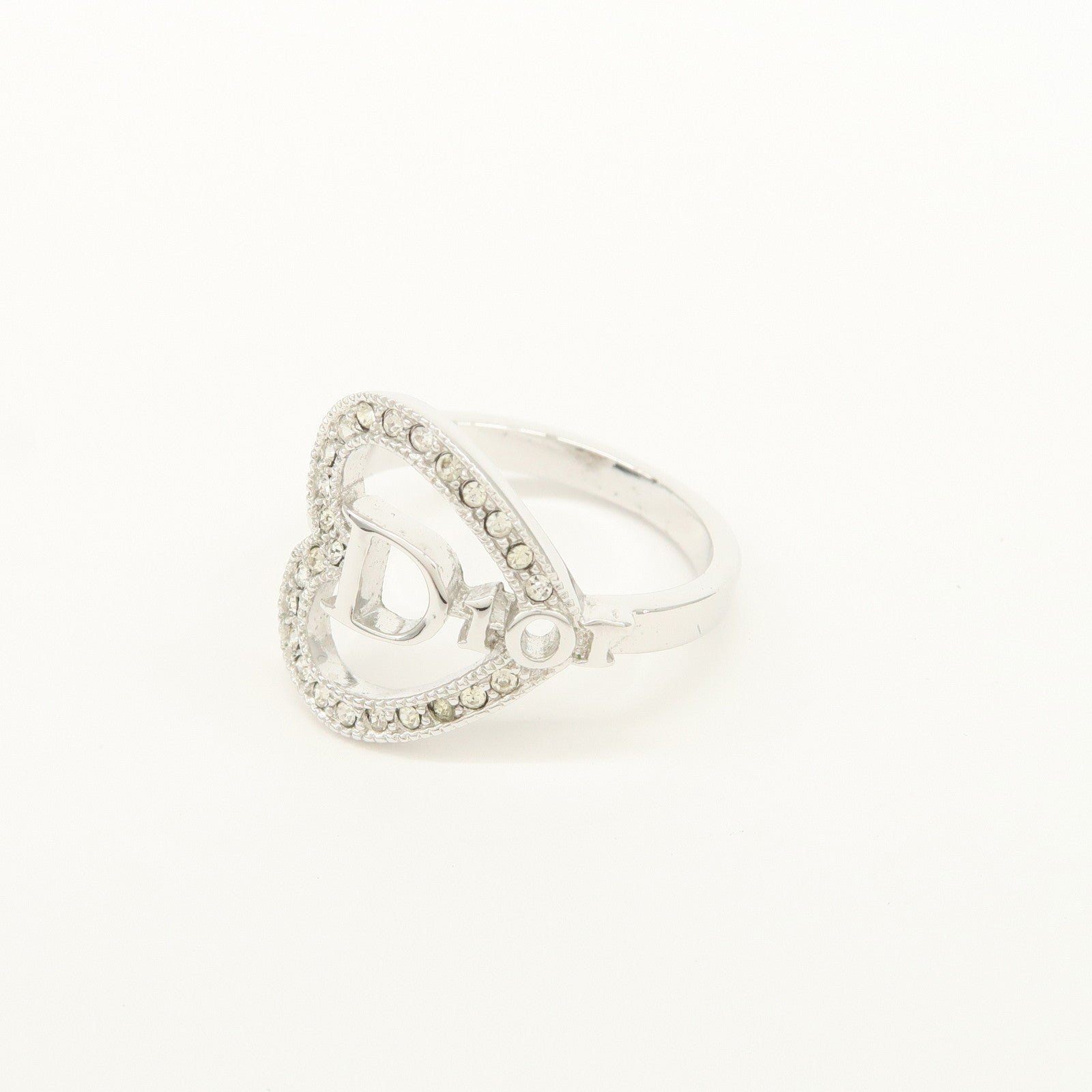 Christian Dior D Logo Heart Metal Ring Silver US 5