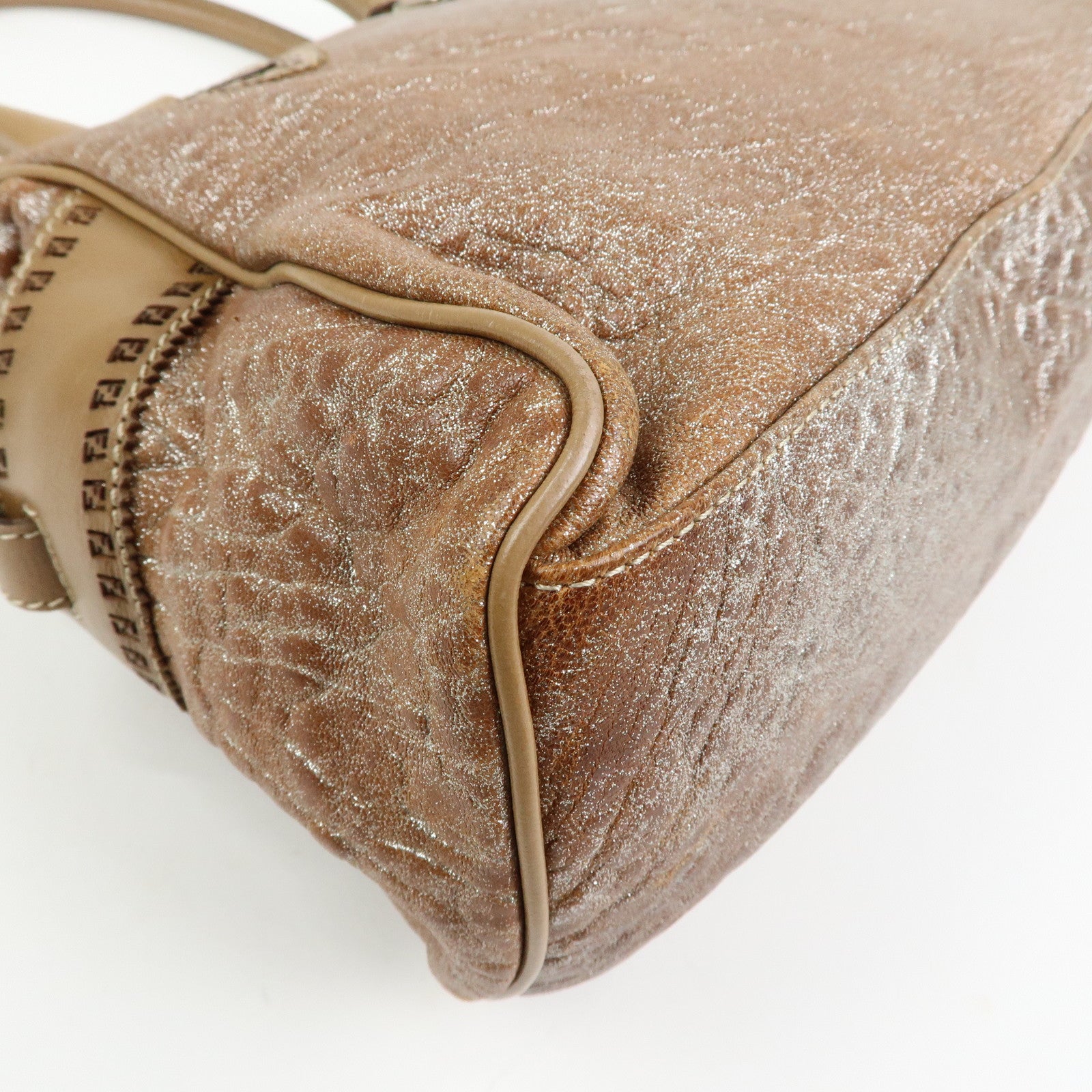 FENDI Ethnico Leather Tote Bag Shoulder Bag Camel 8BN162