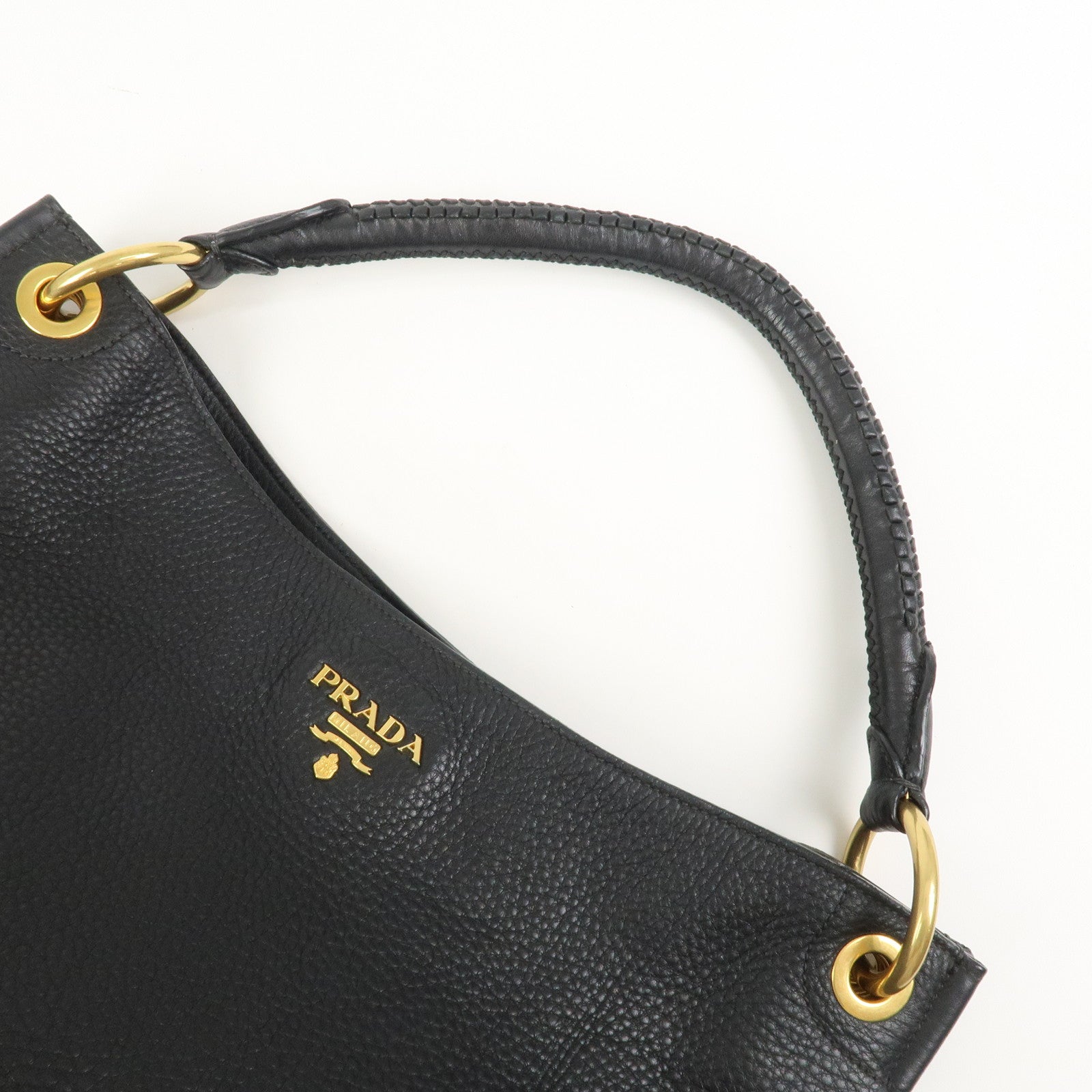 PRADA Logo Leather Shoulder Bag Hand Bag Black