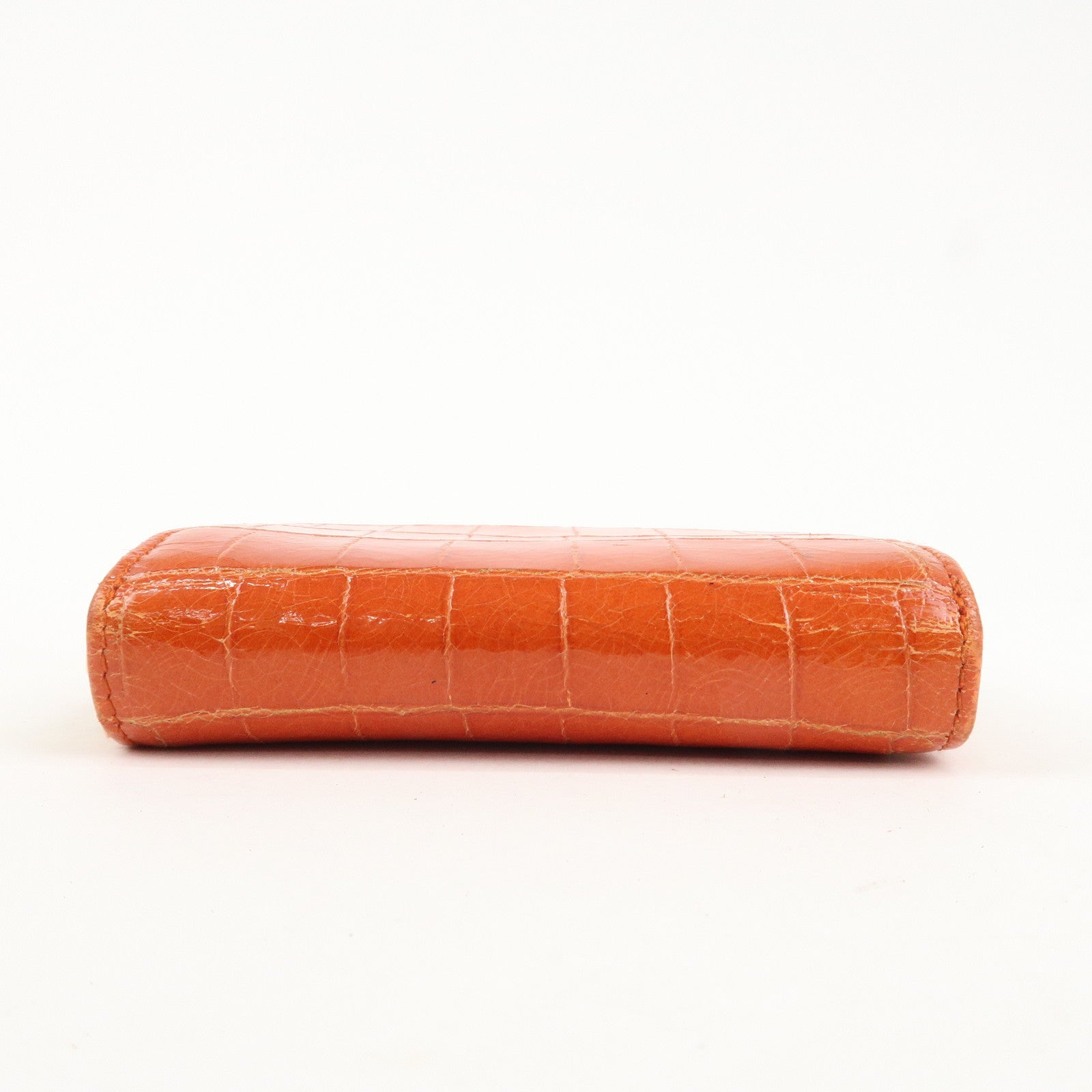 MIU MIU Leather Bi-Fold Wallet Compact Wallet Orange Gold Hardware Used