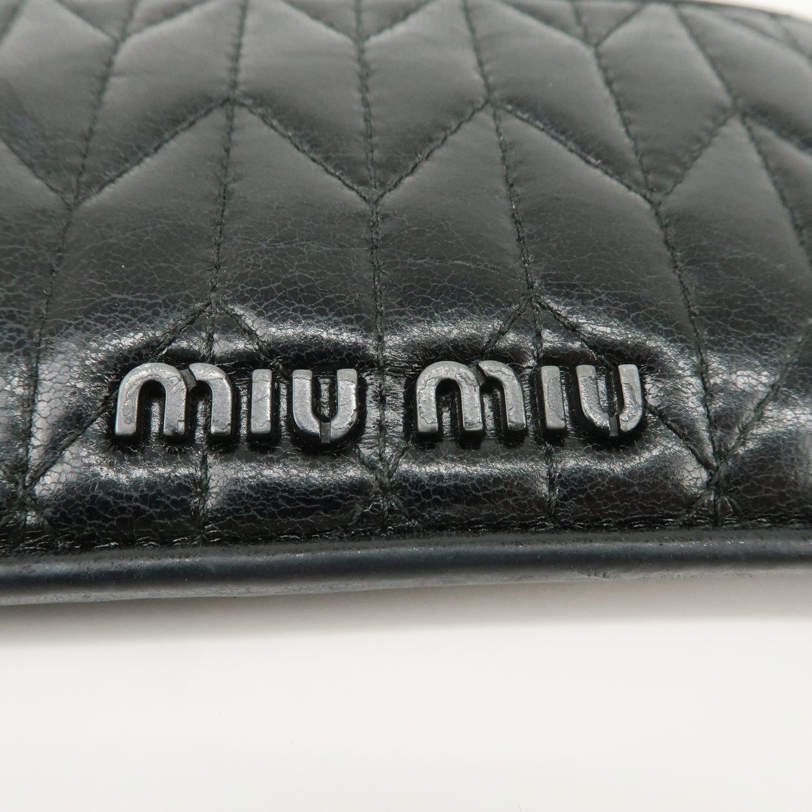 MIU MIU Matelasse Leather Card Case Black 5MB006 Used