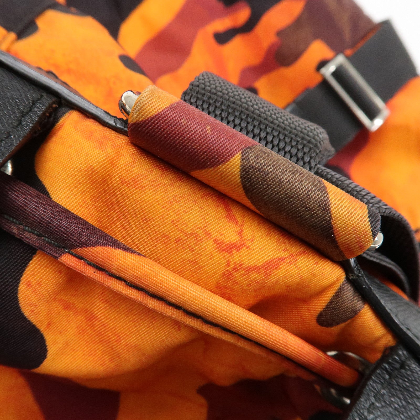 PRADA Triangle Logo Nylon Leather Backpack Camouflage OrangeBZ0032