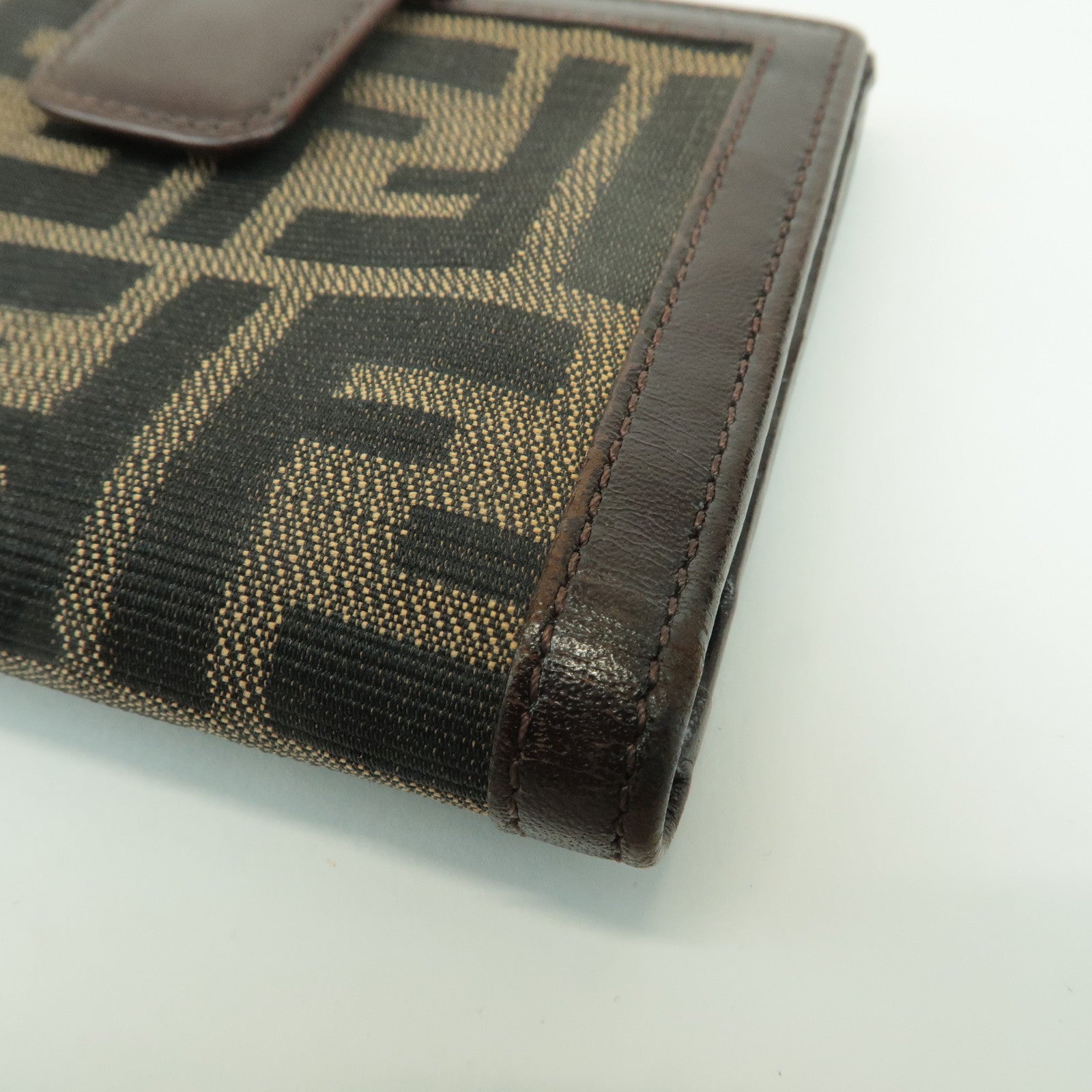 FENDI Zucca Leather Canvas Double Hook Bi-fold Wallet Brown 30795 Used