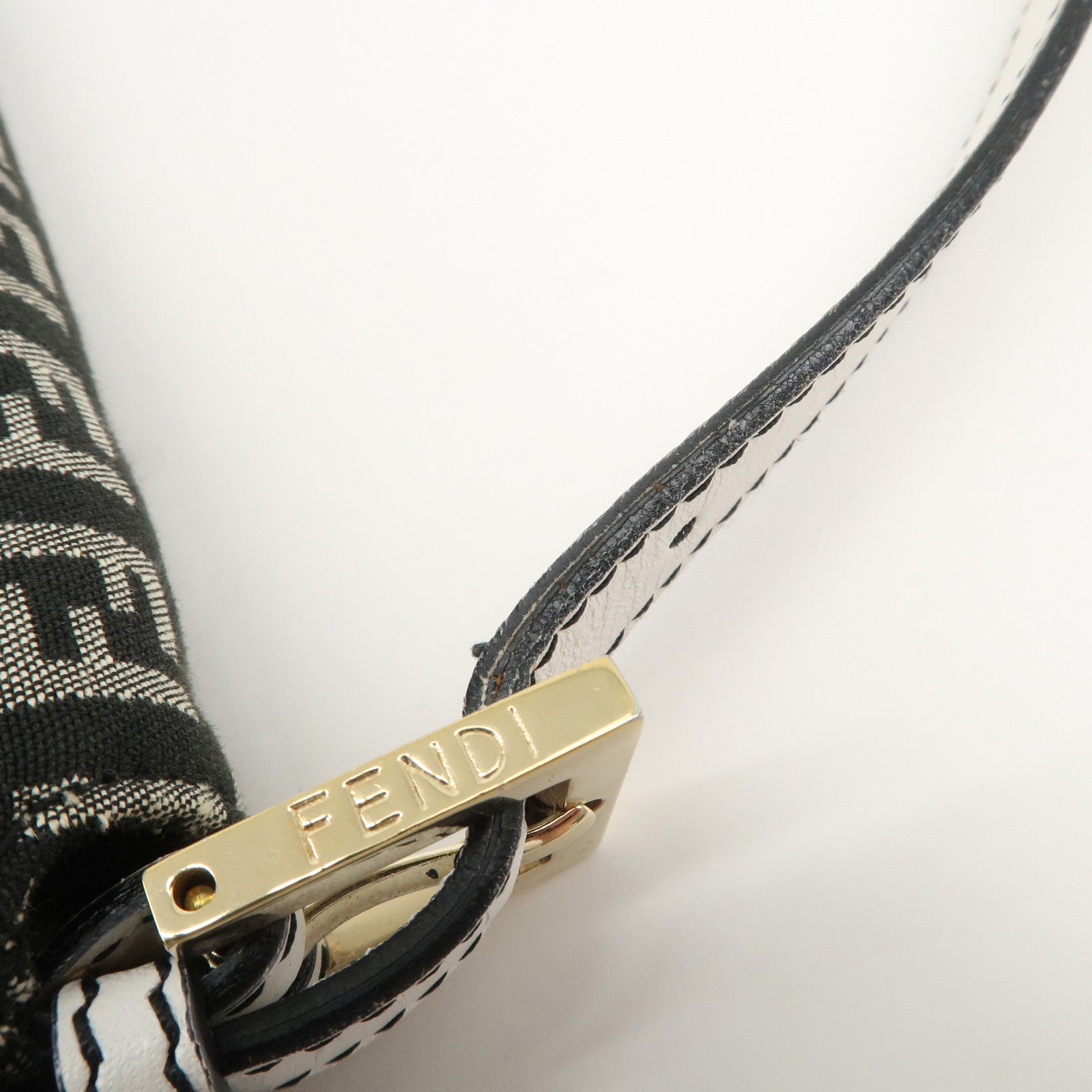 FENDI Mamma Baguette Zucchino Leather Canvas Shoulder Bag 8BR001 Used